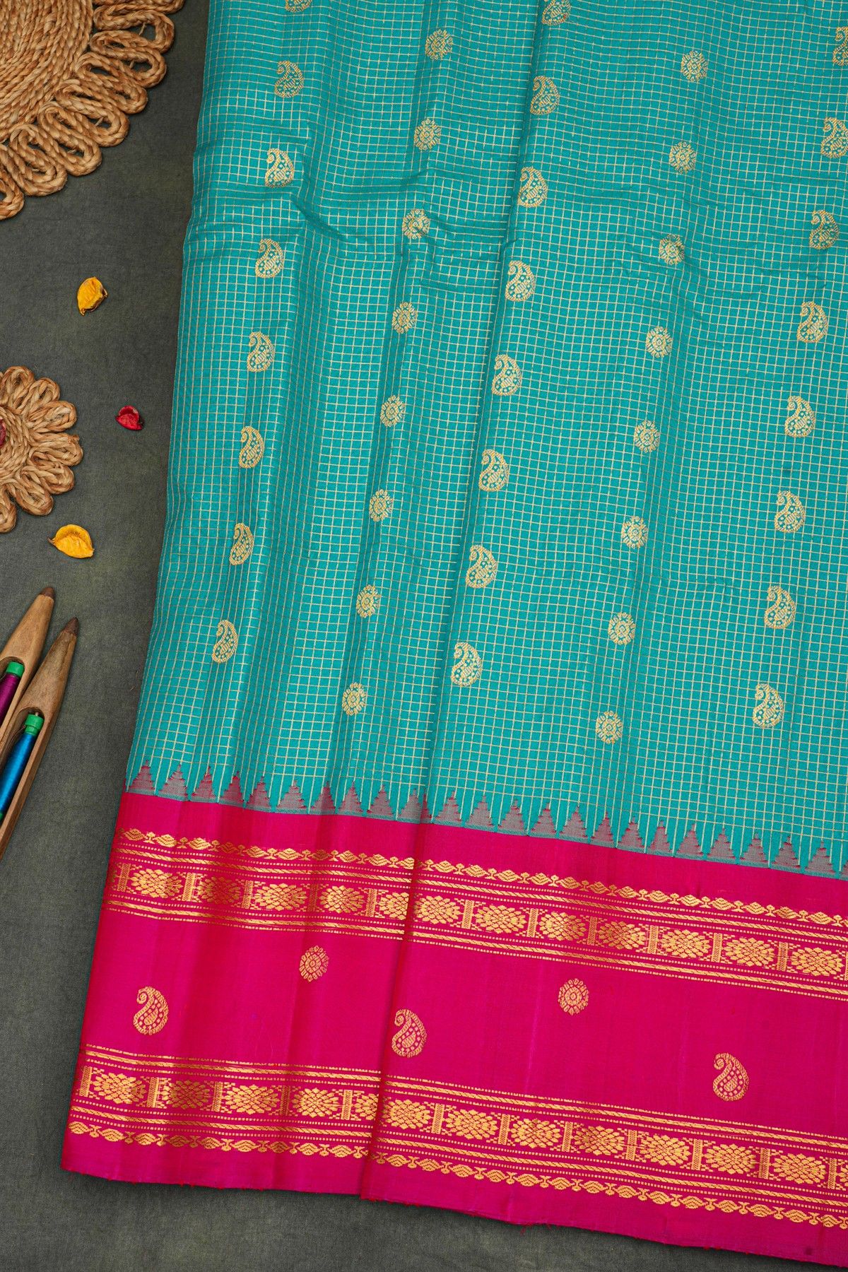 Gadwal Silk Sea Blue Saree