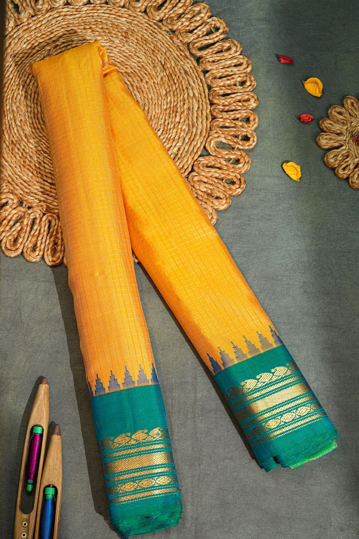 Gadwal Silk Mustard Saree