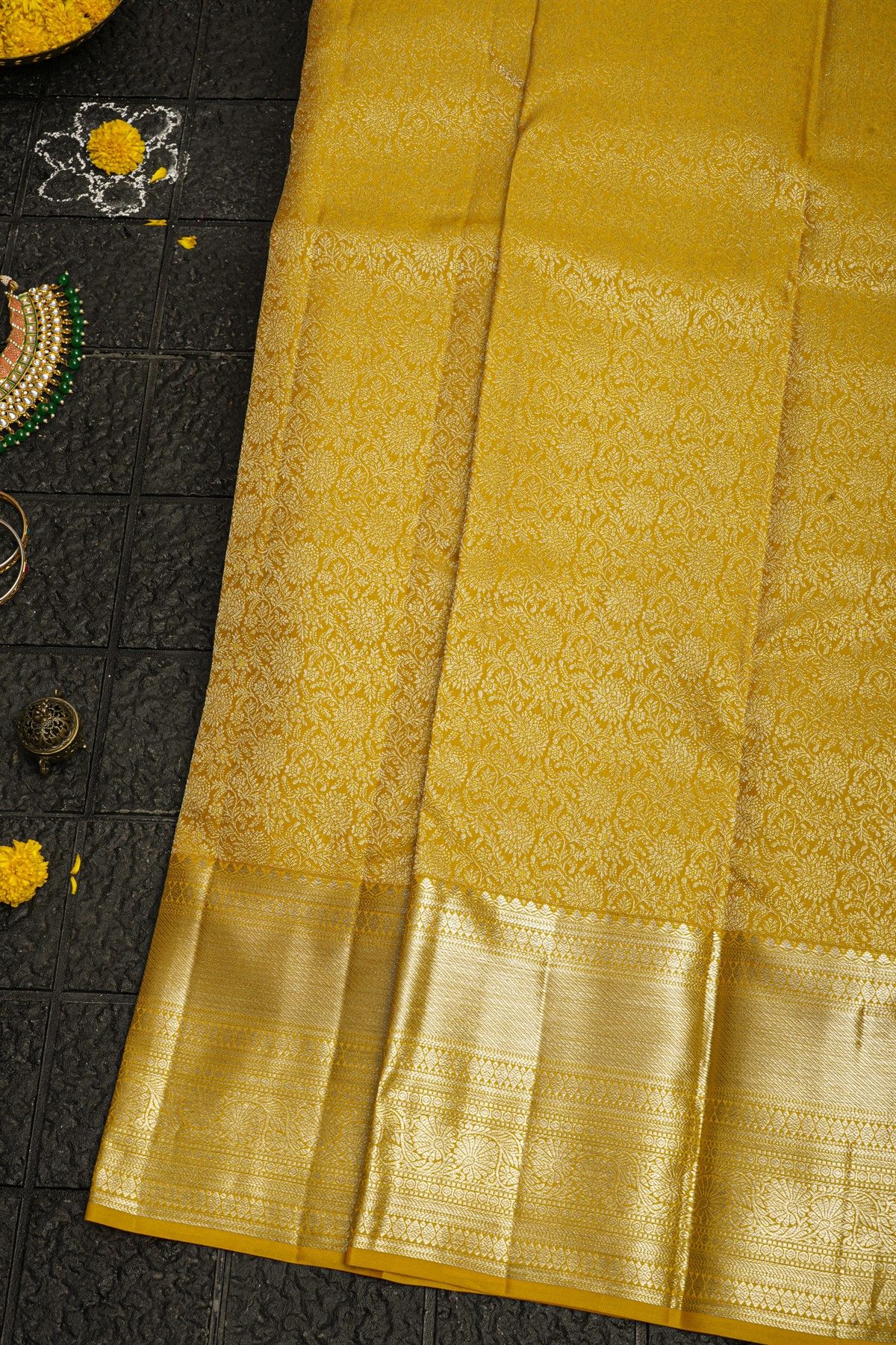 Kancheepuram Silk Mustard Saree