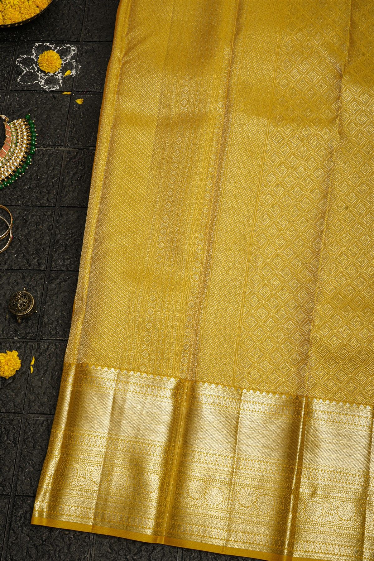 Kancheepuram Silk Mustard Saree