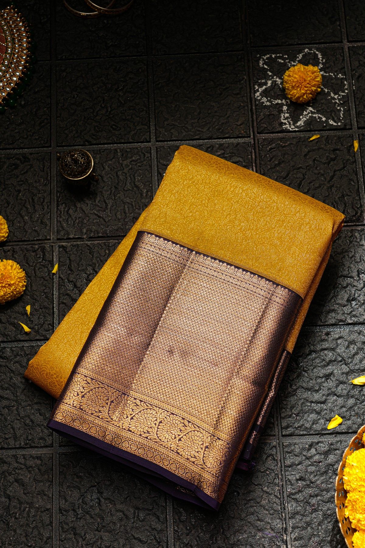Kancheepuram Silk Mustard Saree