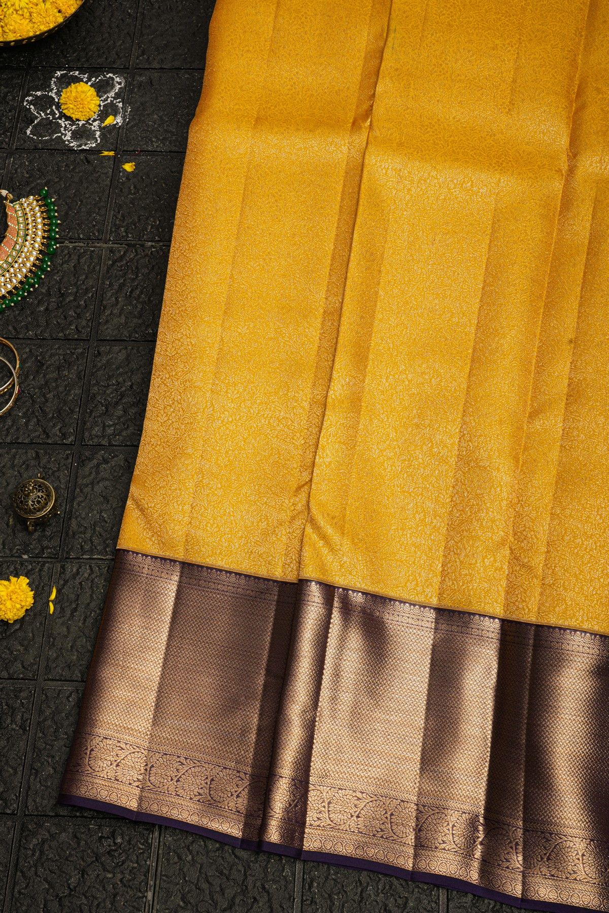 Kancheepuram Silk Mustard Saree