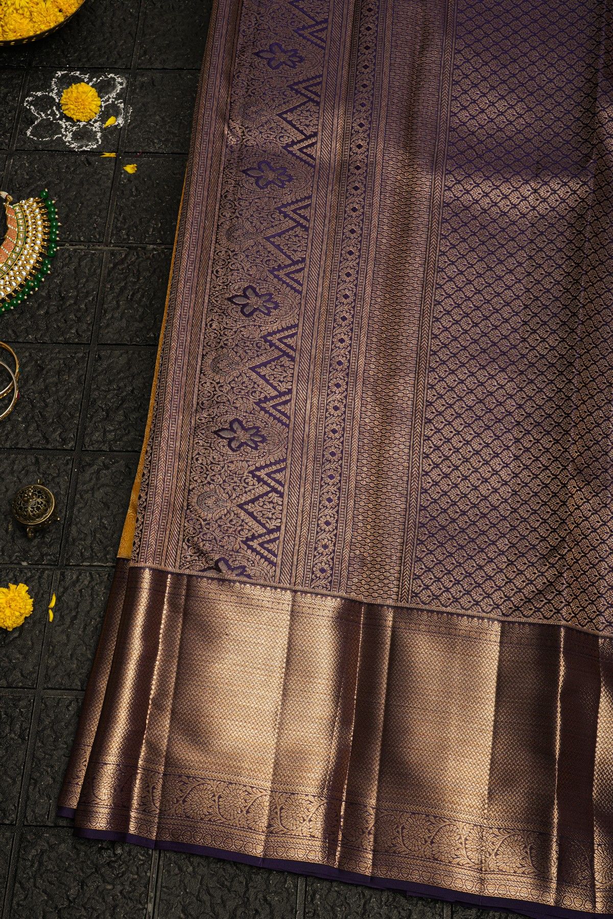 Kancheepuram Silk Mustard Saree