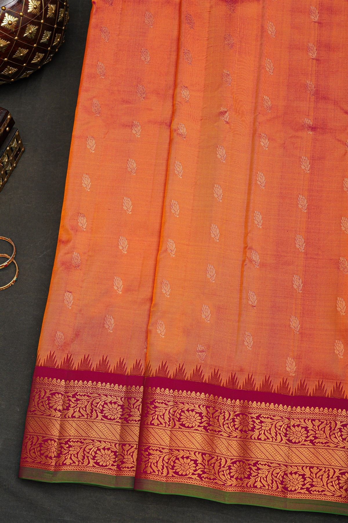 Gadwal Silk Peach Saree