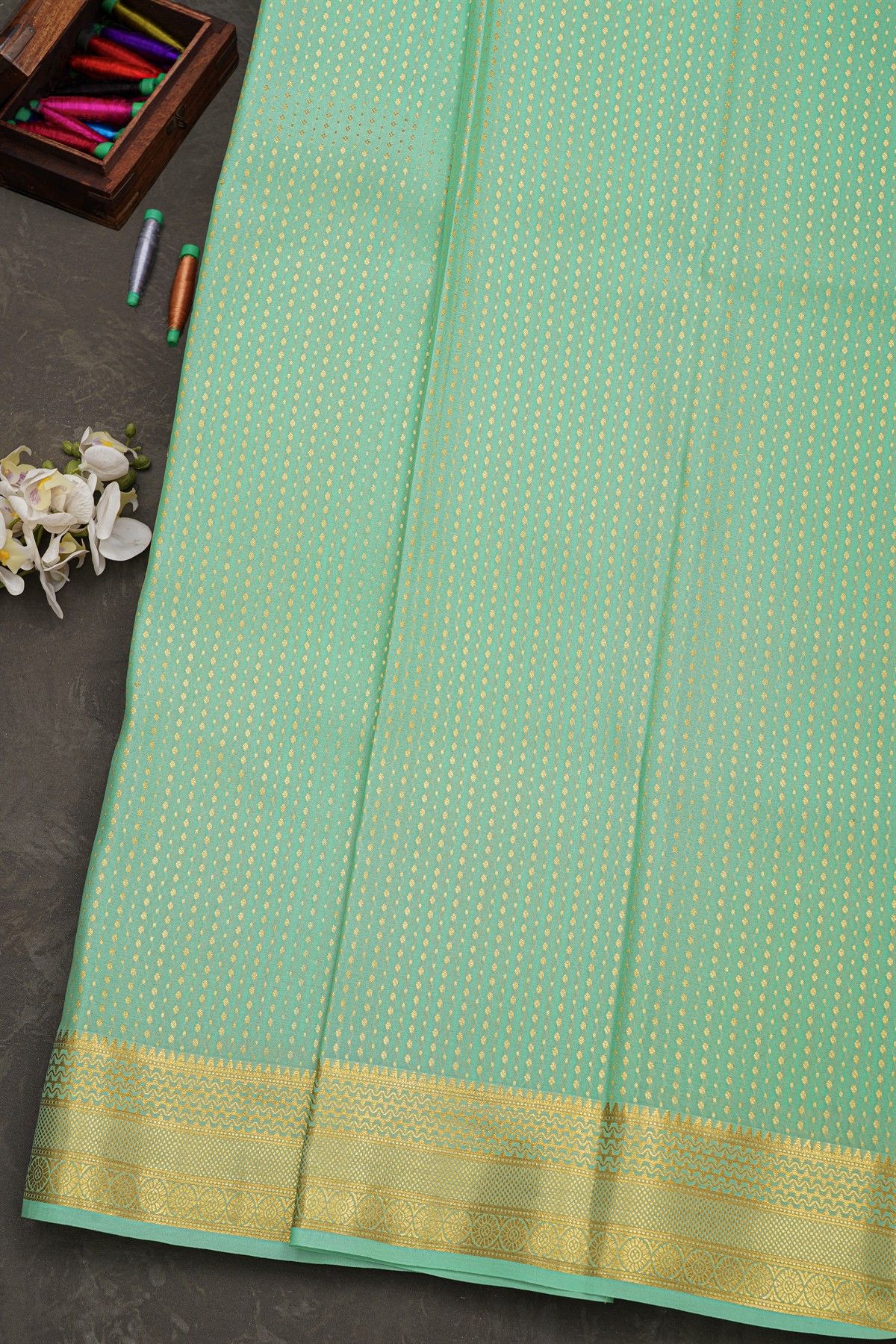 Mysore Crepe Sea Green Saree