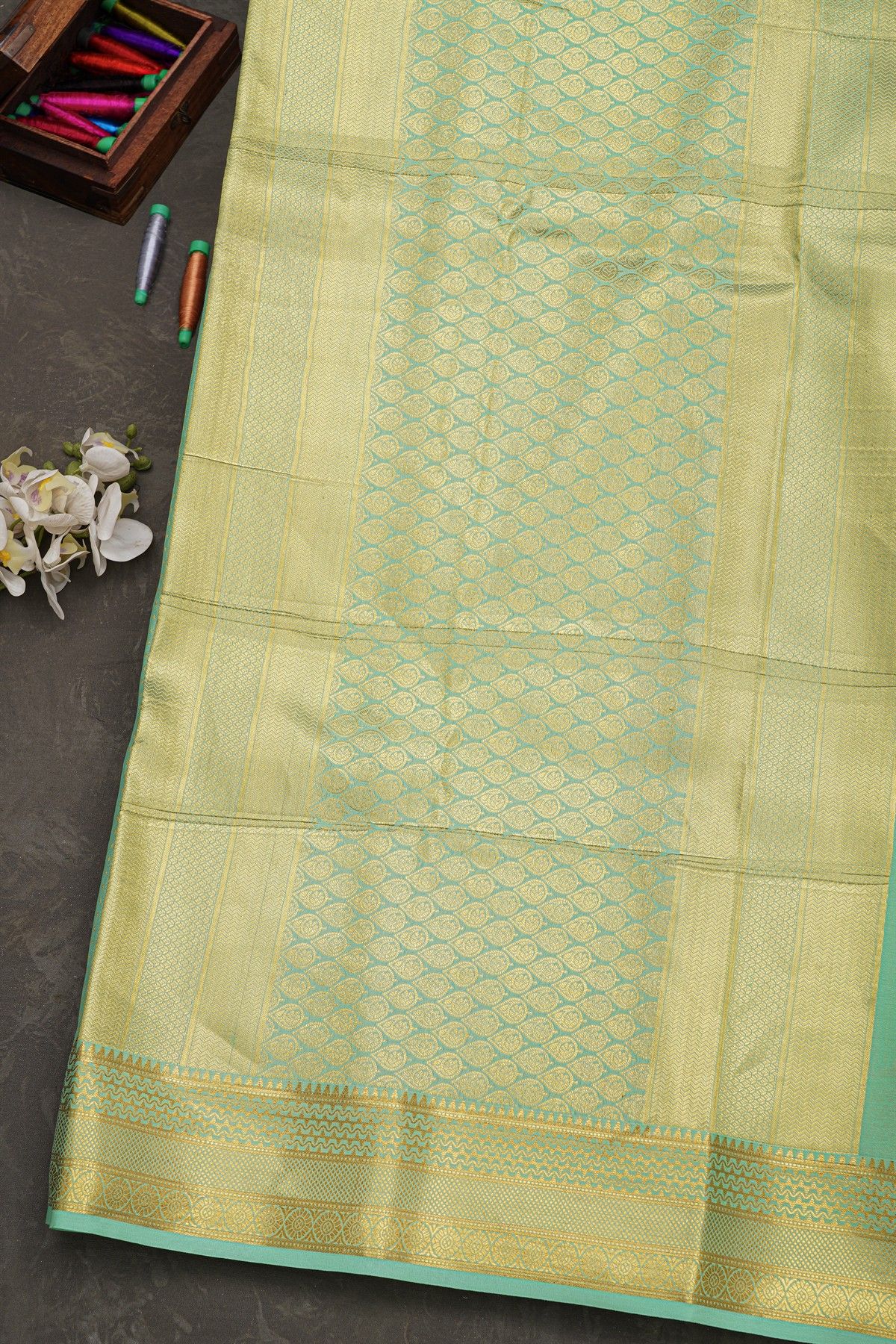 Mysore Crepe Sea Green Saree