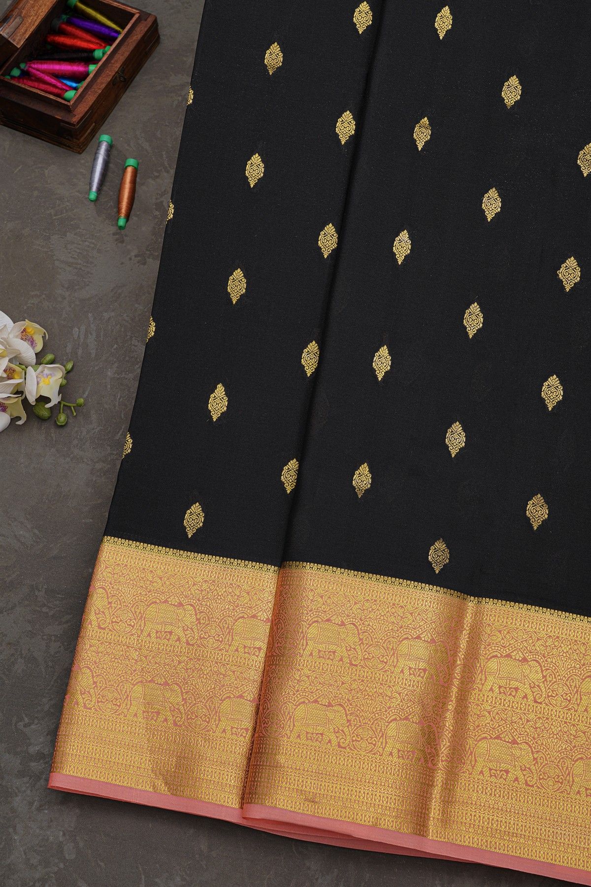 Mysore Crepe Black Saree