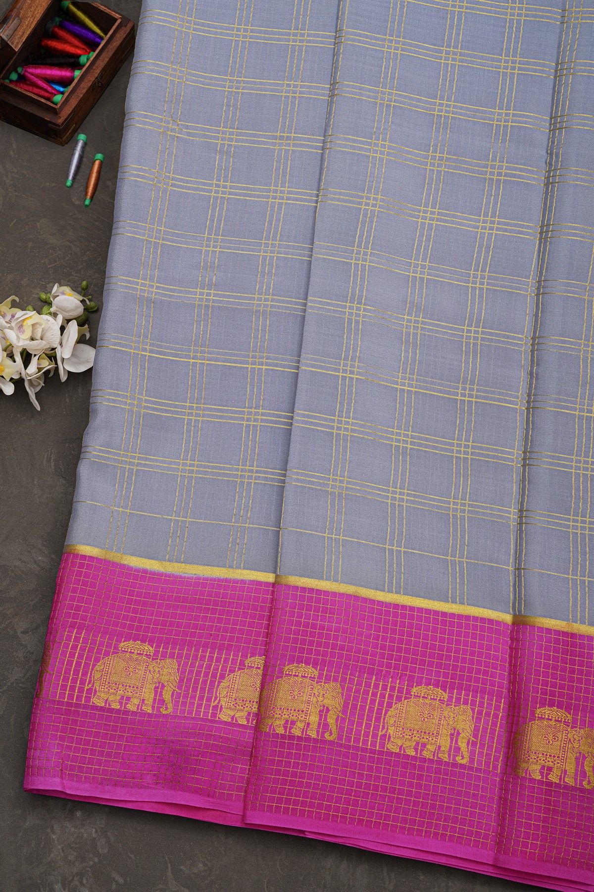 Mysore Crepe Grey Saree