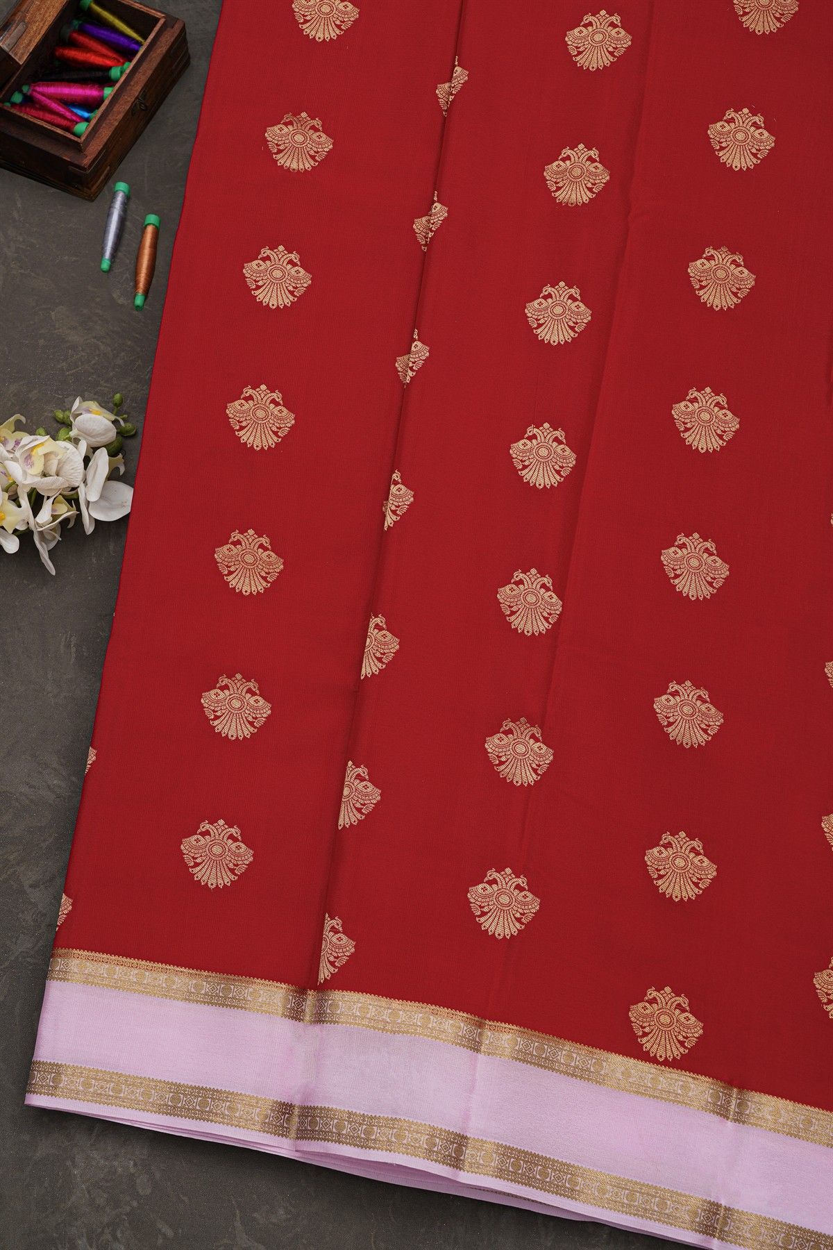 Mysore Crepe Red Saree