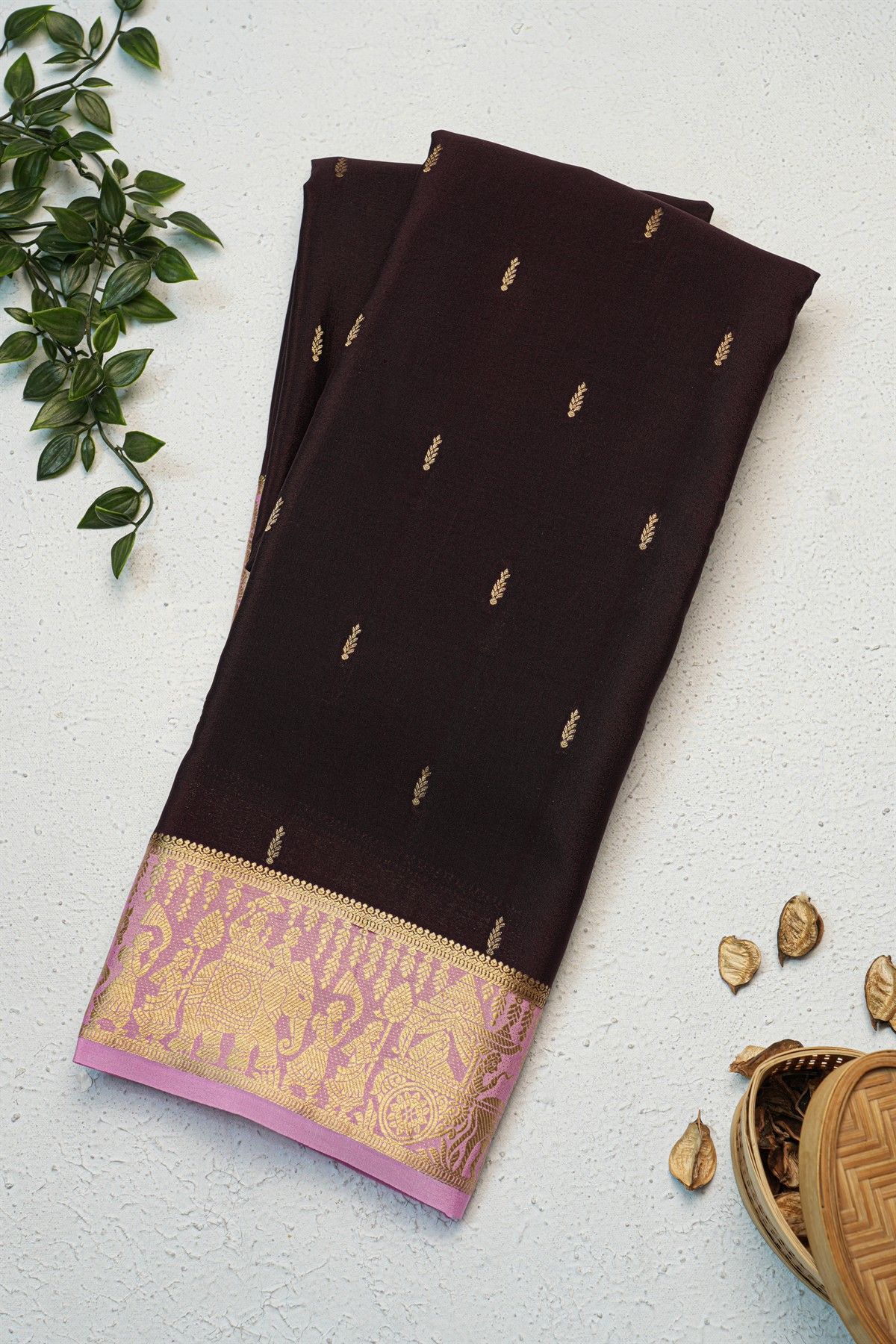 Mysore Crepe Brown Saree