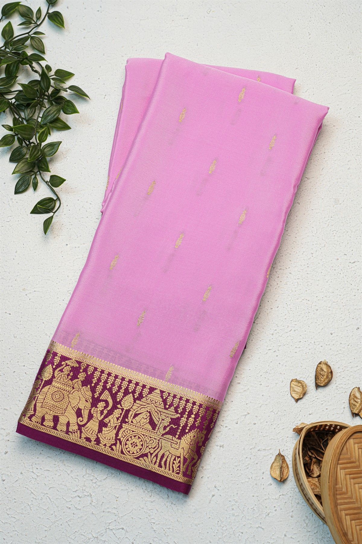 Mysore Crepe Baby Pink Saree