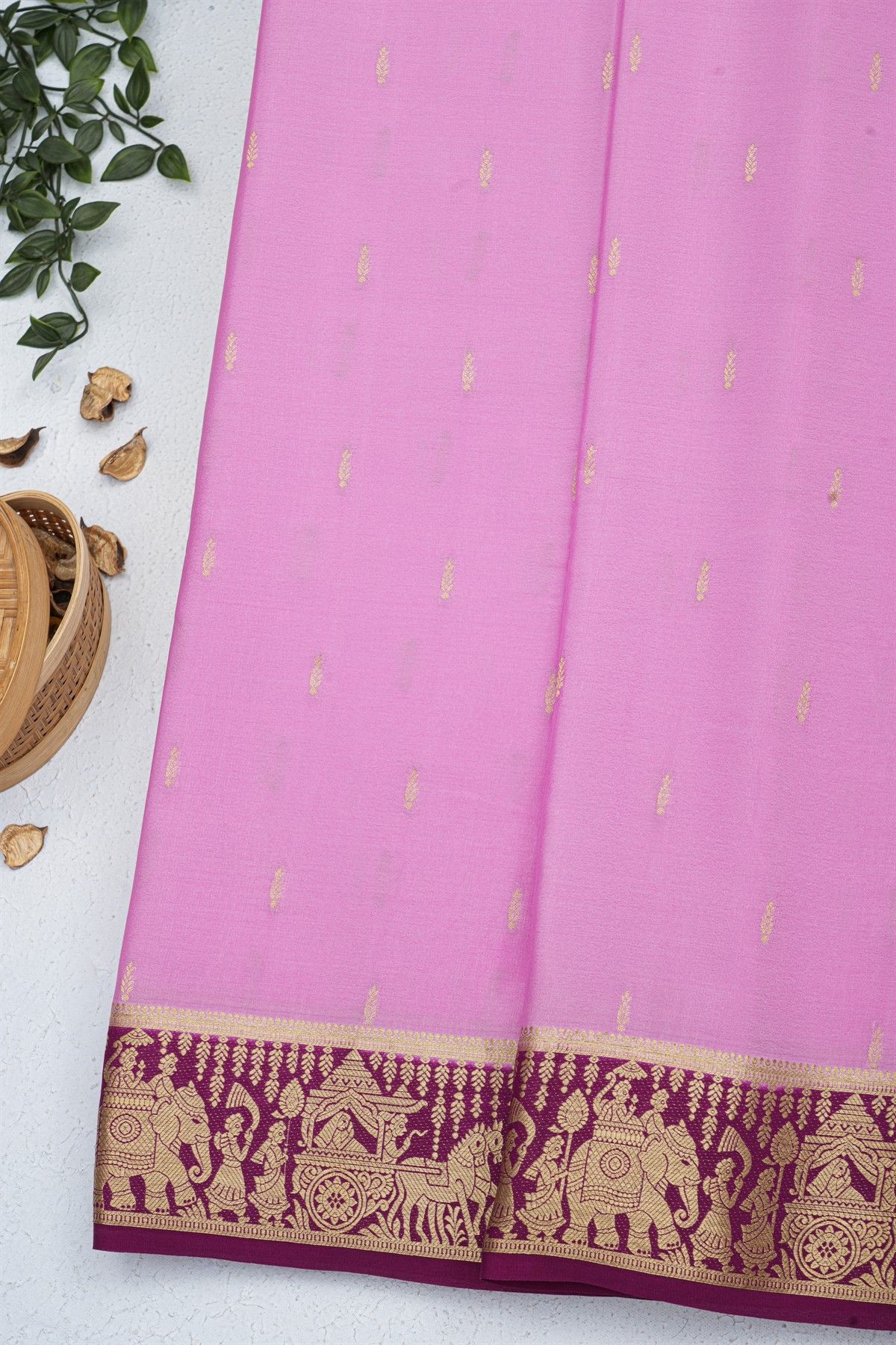 Mysore Crepe Baby Pink Saree