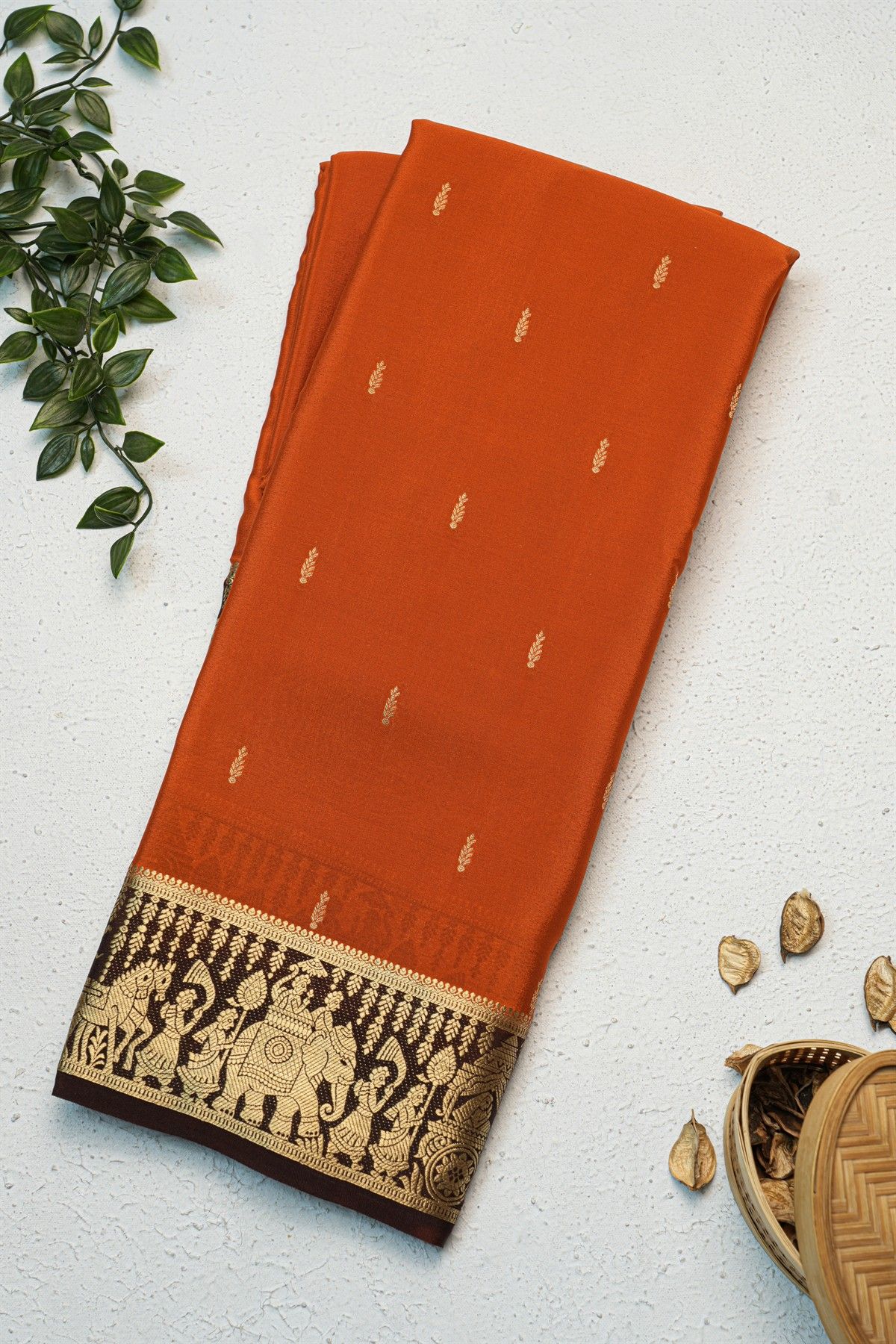 Mysore Crepe Rust Orange Saree