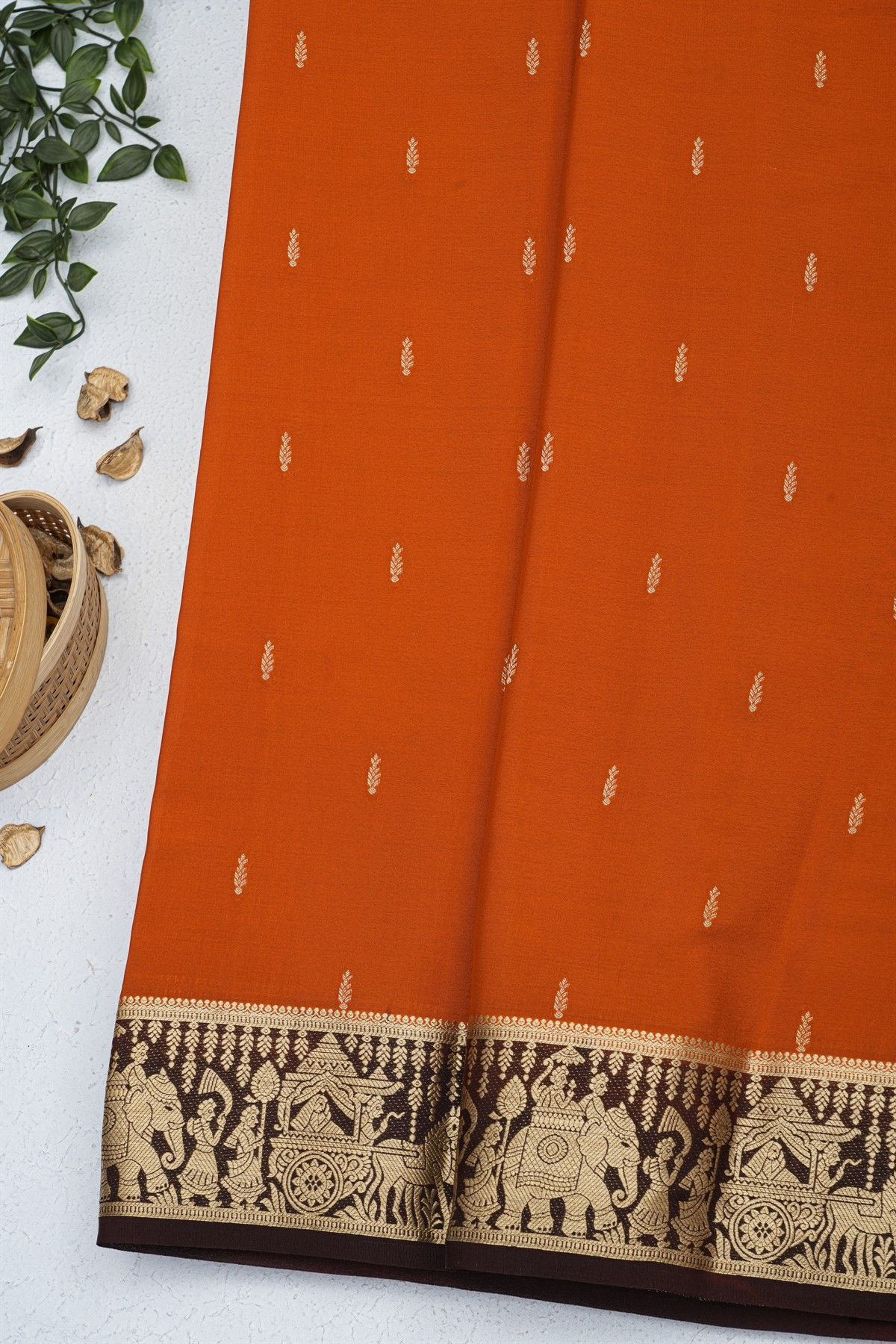 Mysore Crepe Rust Orange Saree