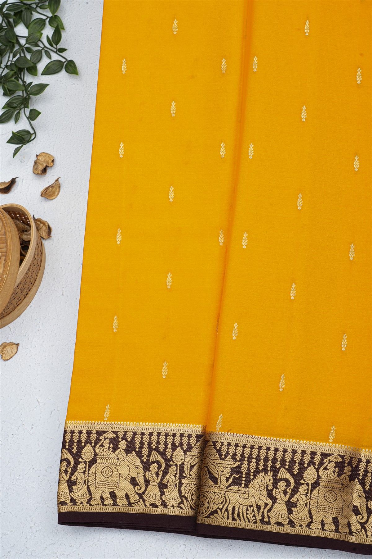 Mysore Crepe Yellow Saree