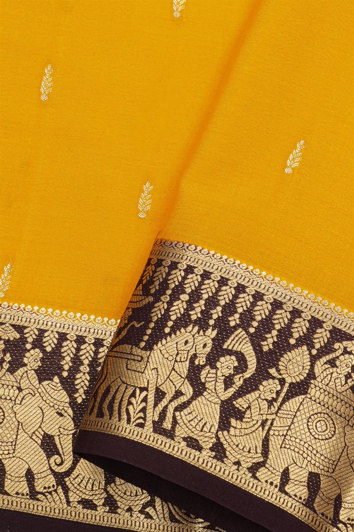 Mysore Crepe Yellow Saree