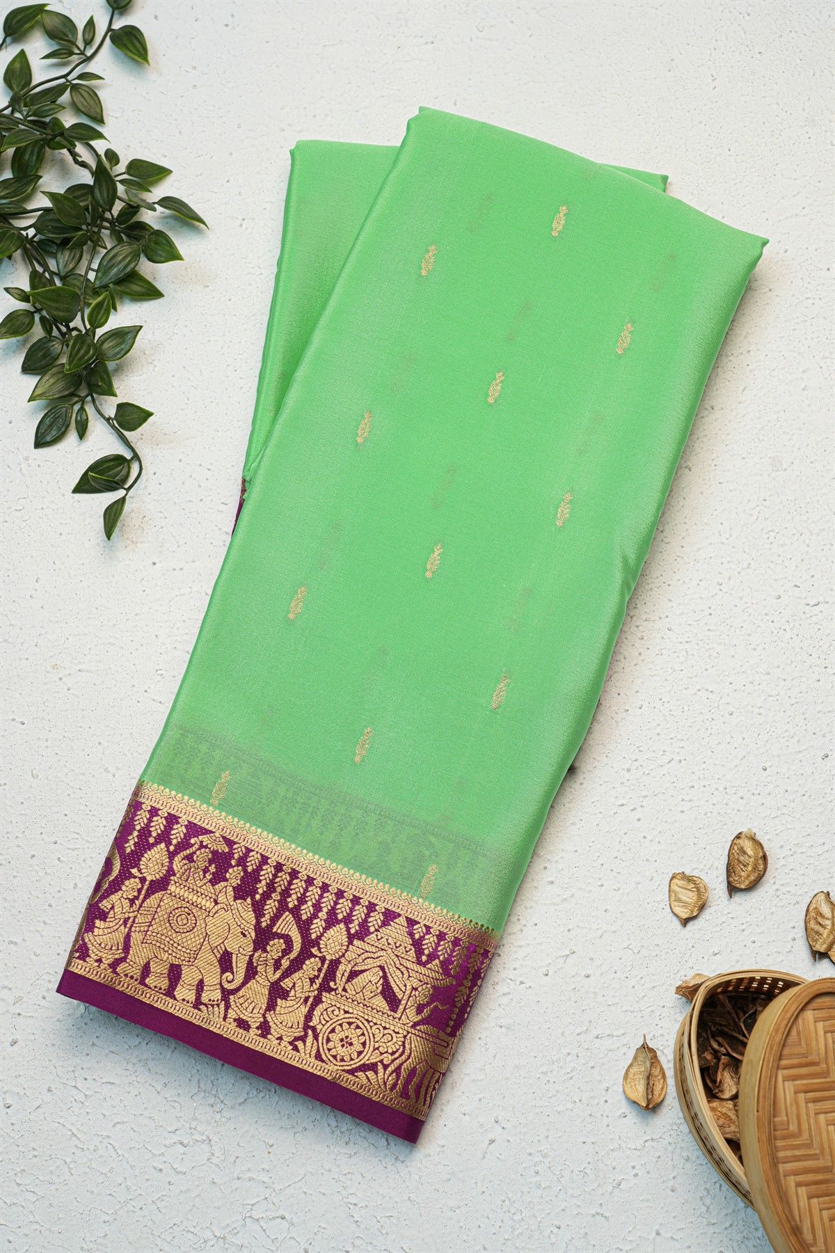 Mysore Crepe Sea Green Saree