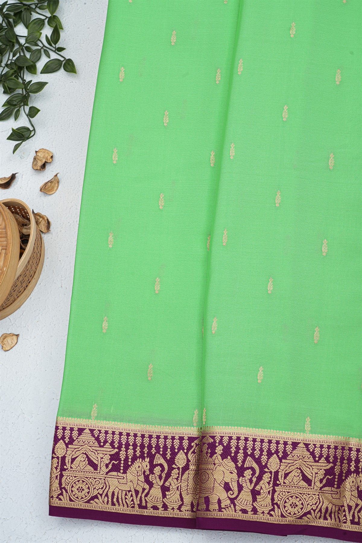 Mysore Crepe Sea Green Saree