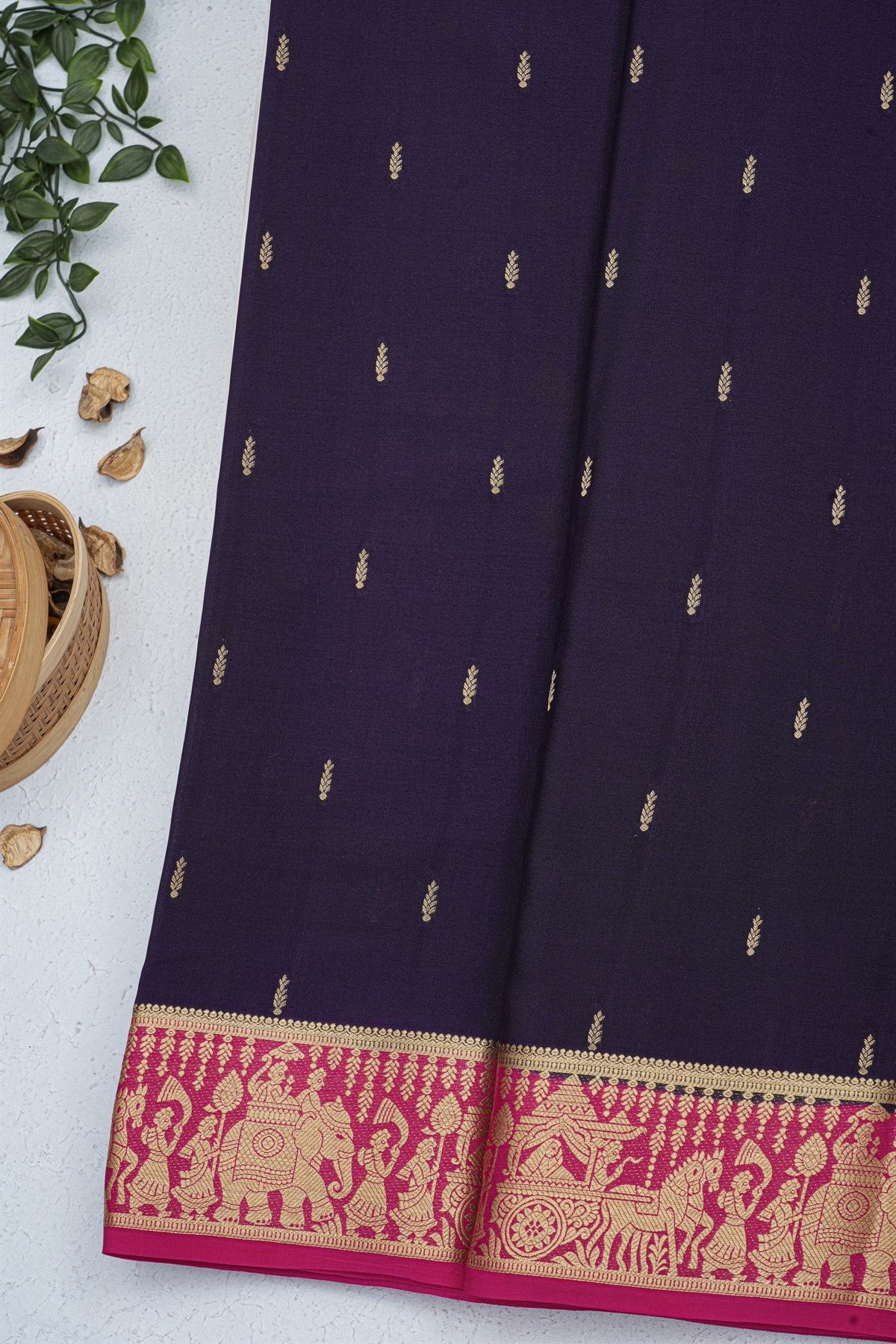 Mysore Crepe Navy Blue Saree