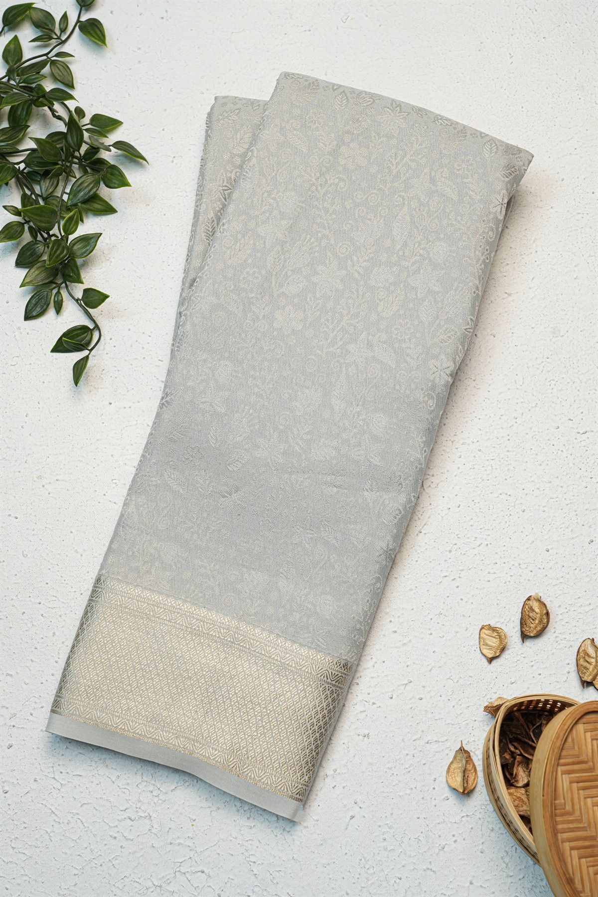 Mysore Crepe Grey Saree