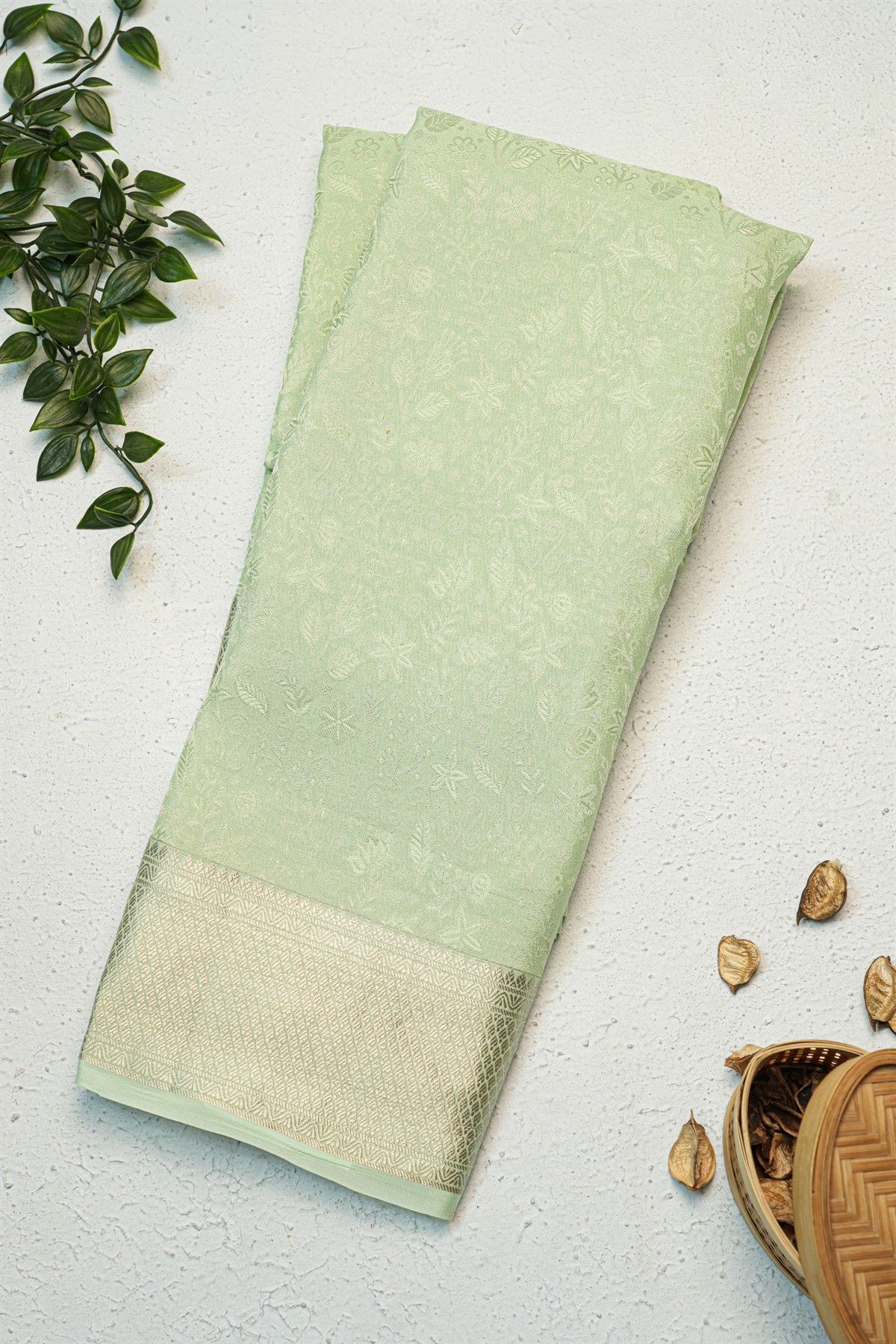 Mysore Crepe Pista Green Saree