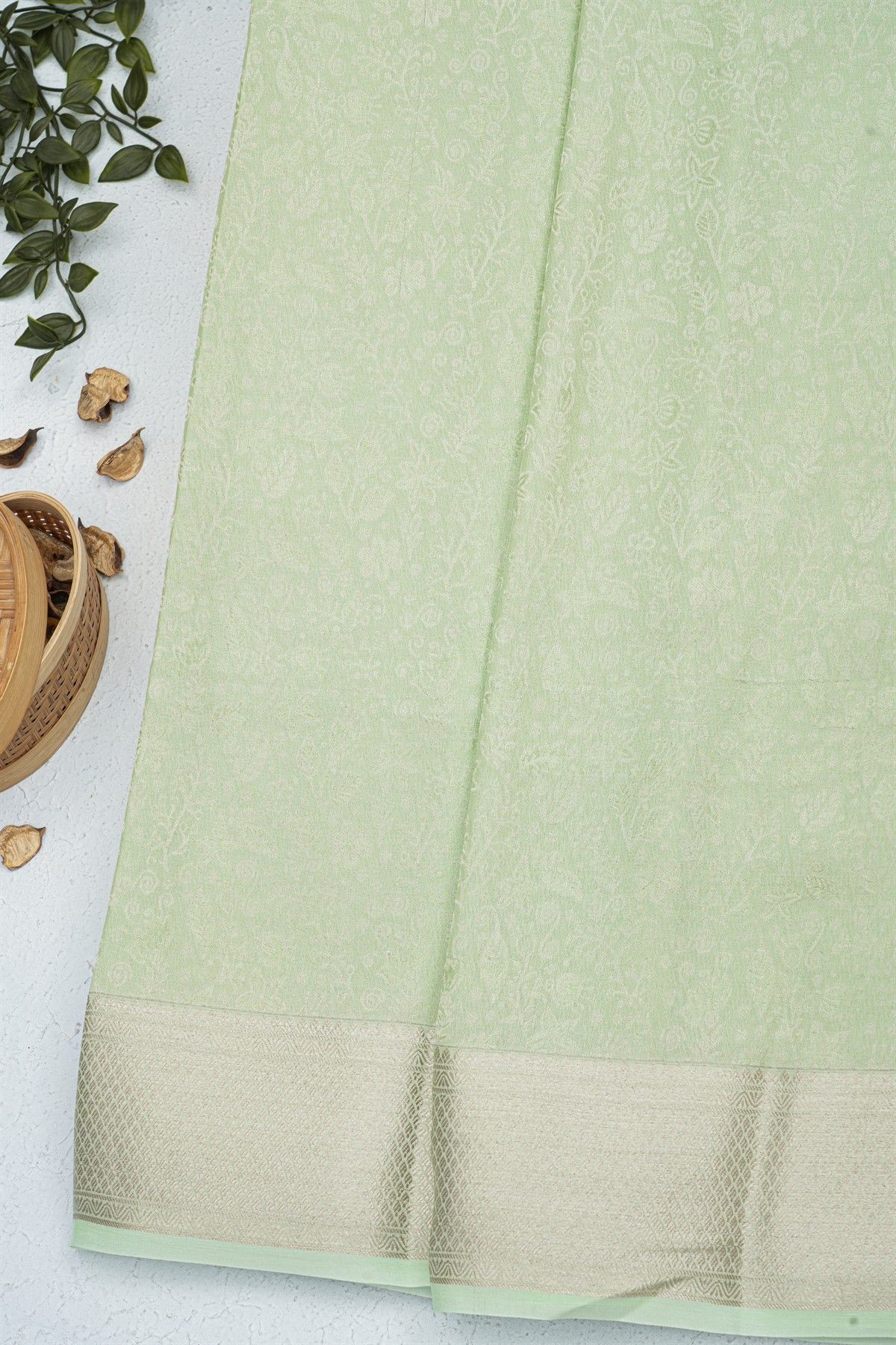 Mysore Crepe Pista Green Saree