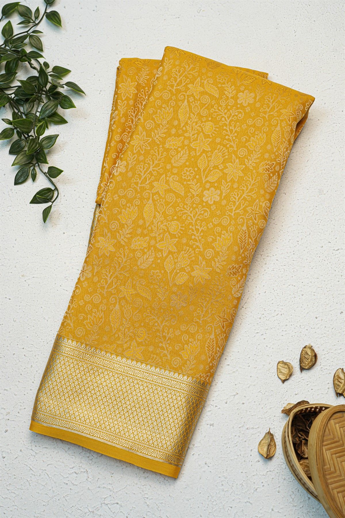 Mysore Crepe Mustard Saree