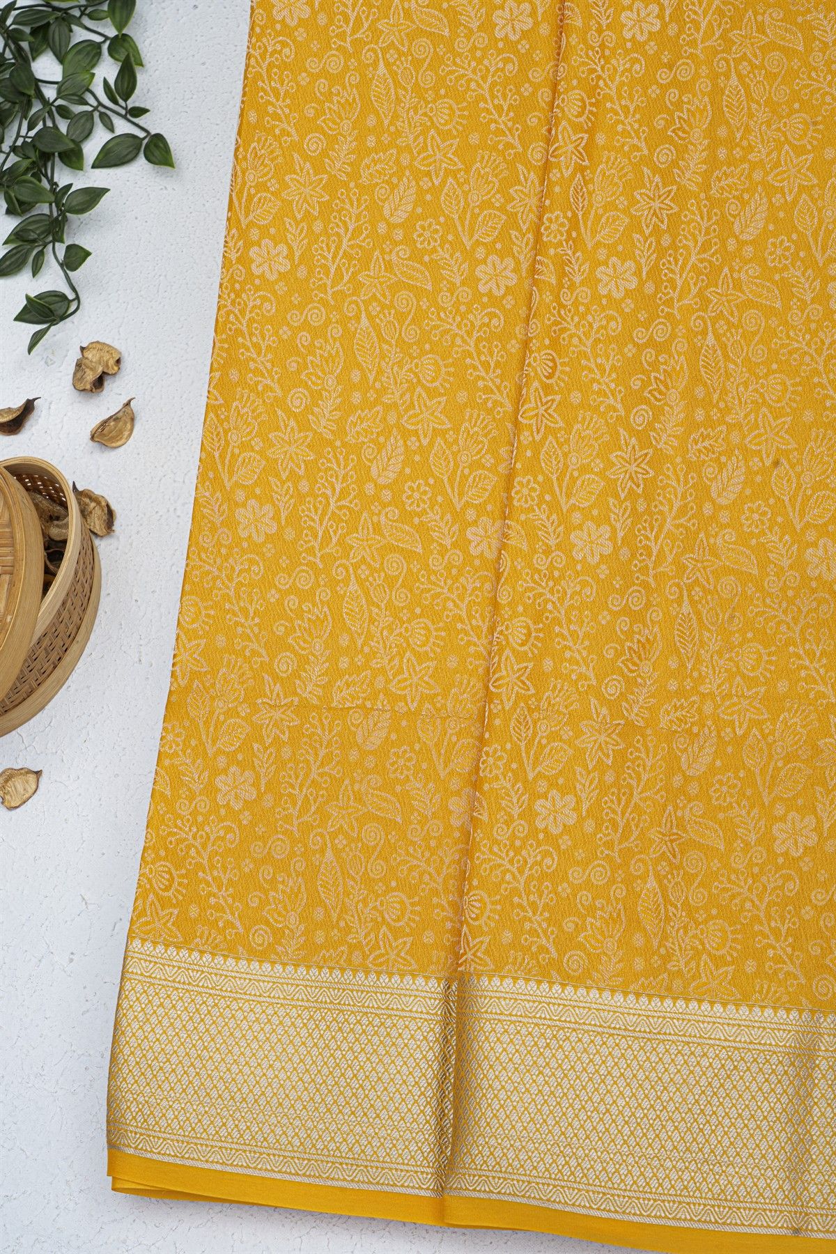 Mysore Crepe Mustard Saree