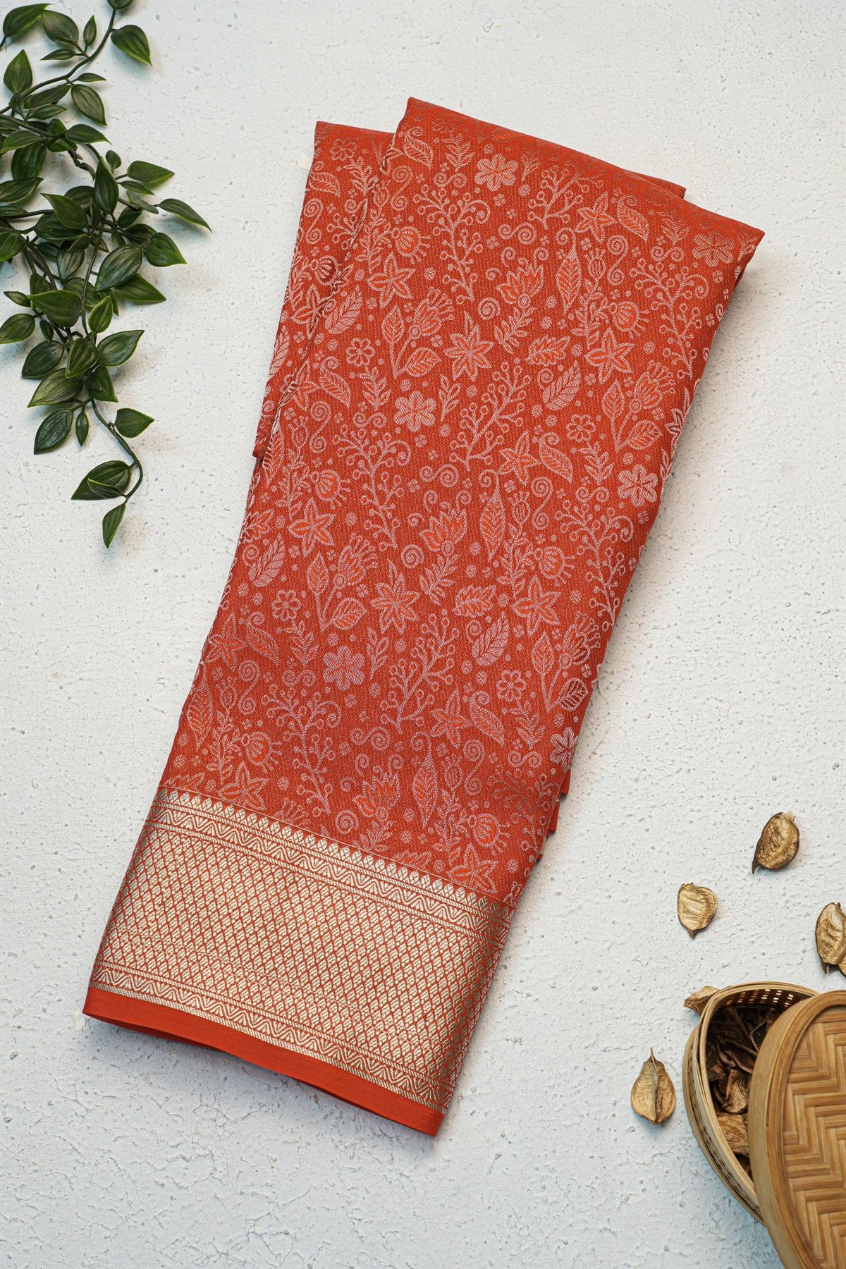 Mysore Crepe Red Saree