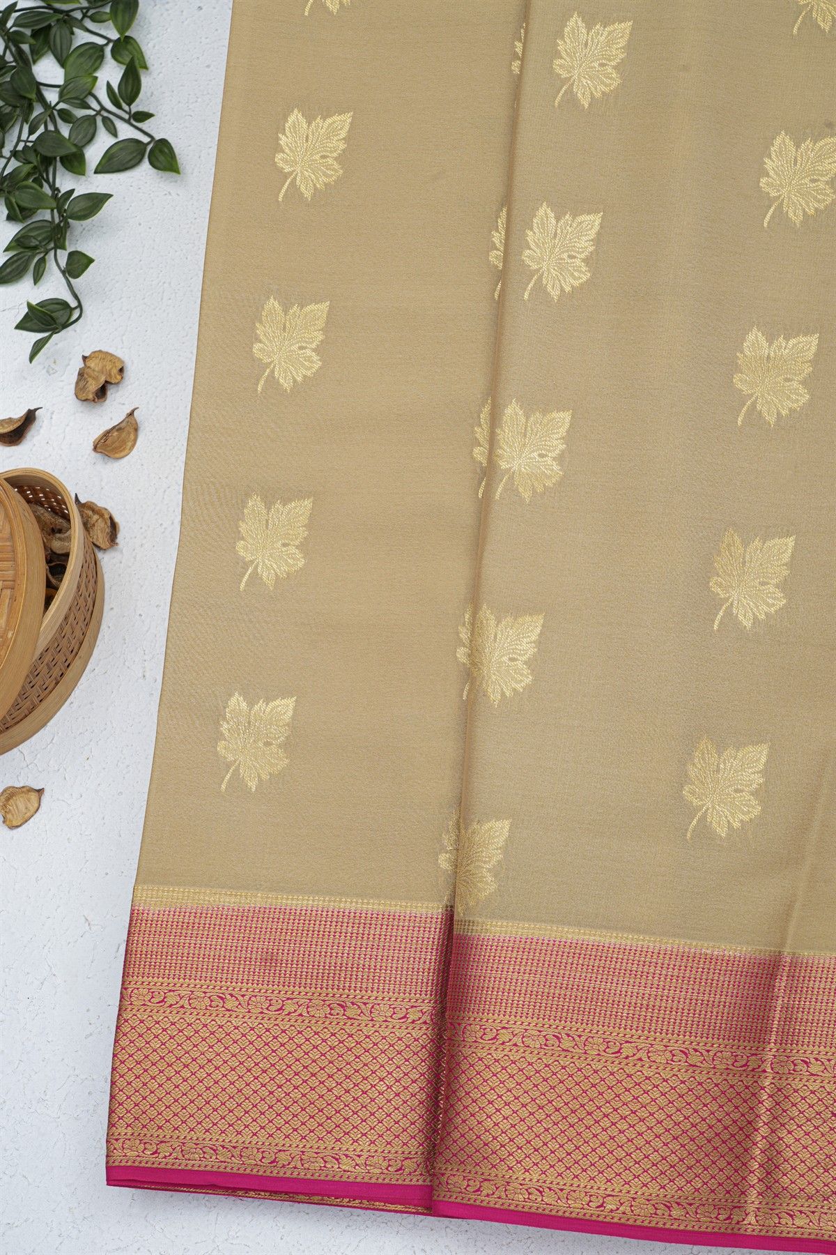 Mysore Crepe Cream Saree