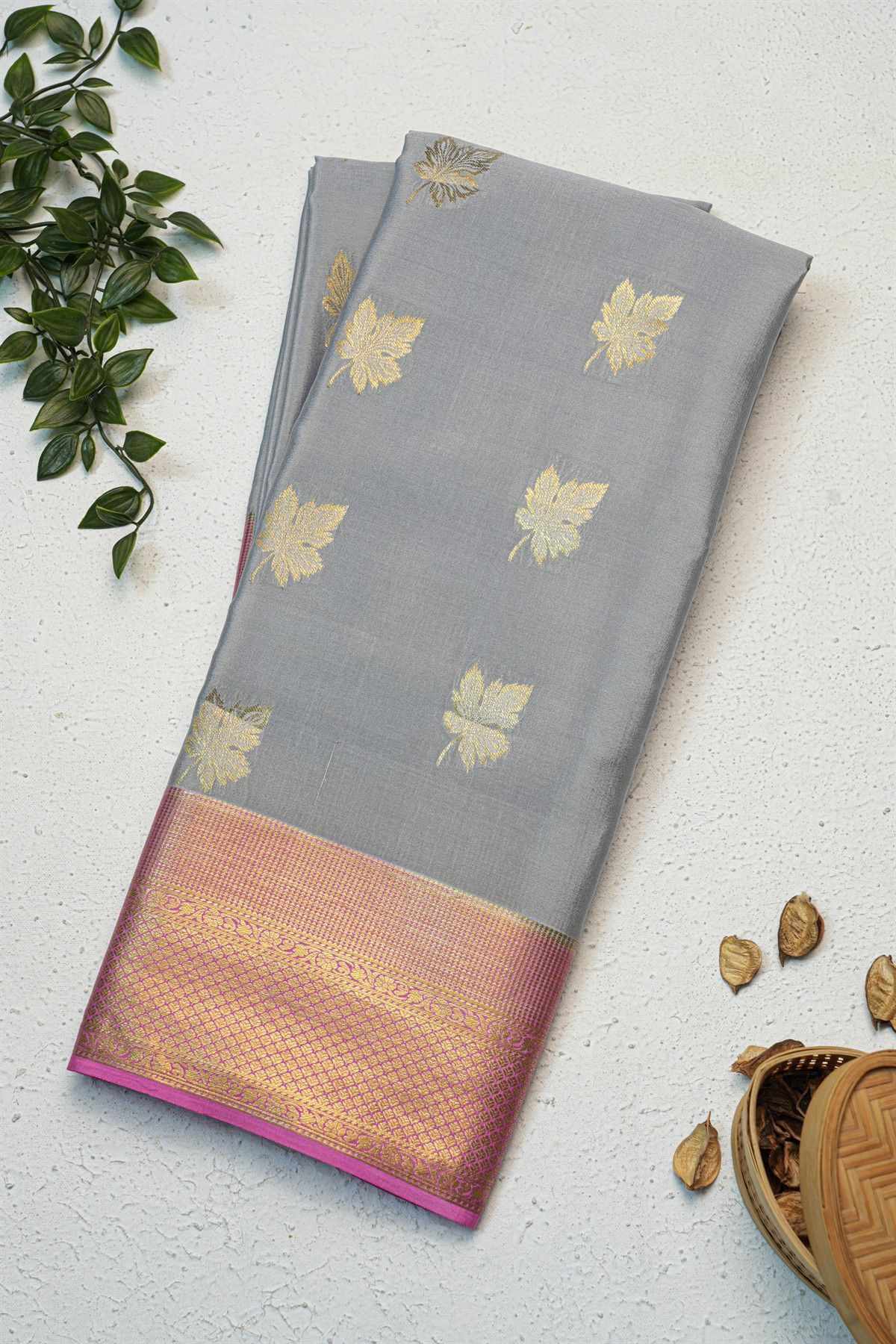 Mysore Crepe Grey Saree