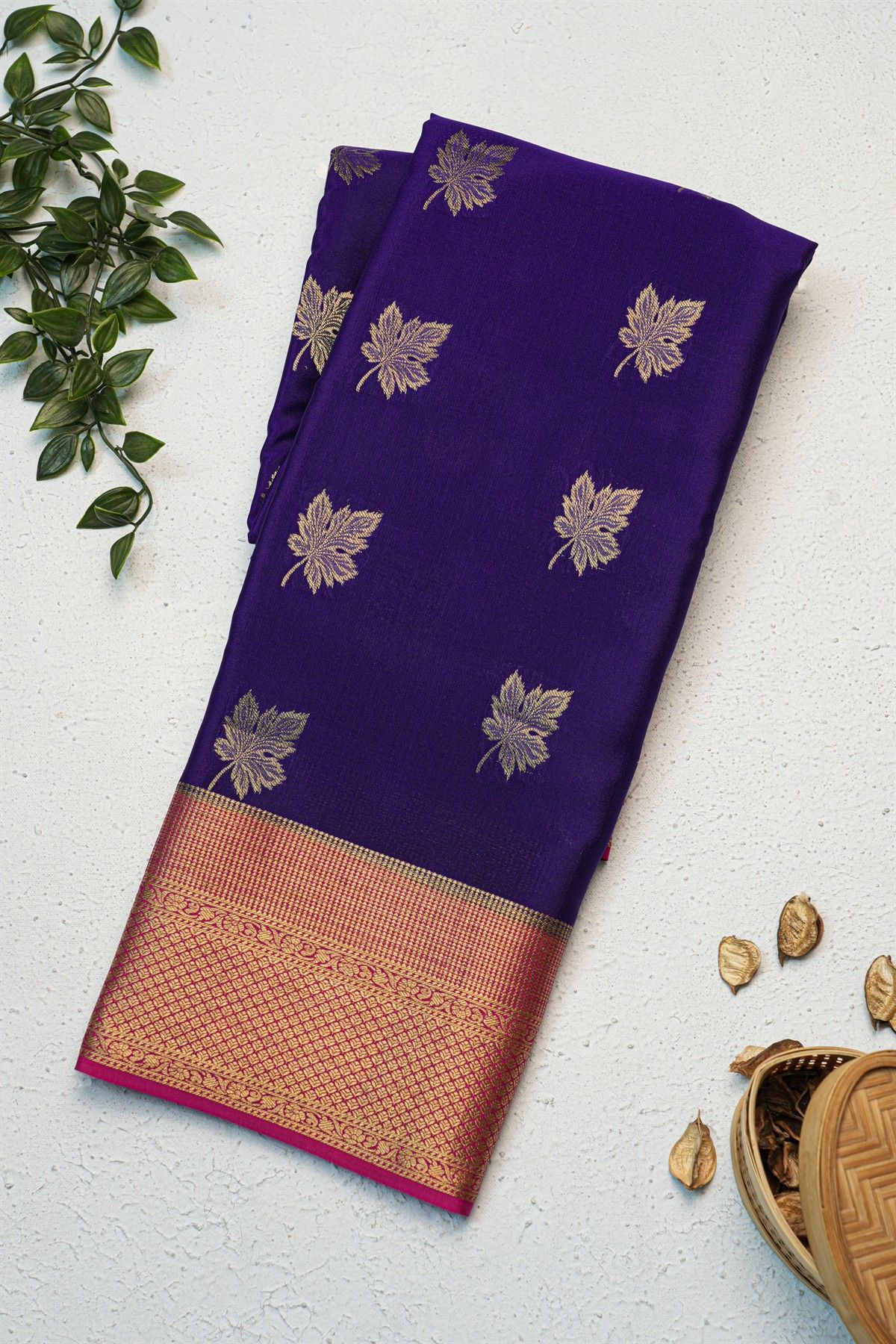 Mysore Crepe Navy Blue Saree