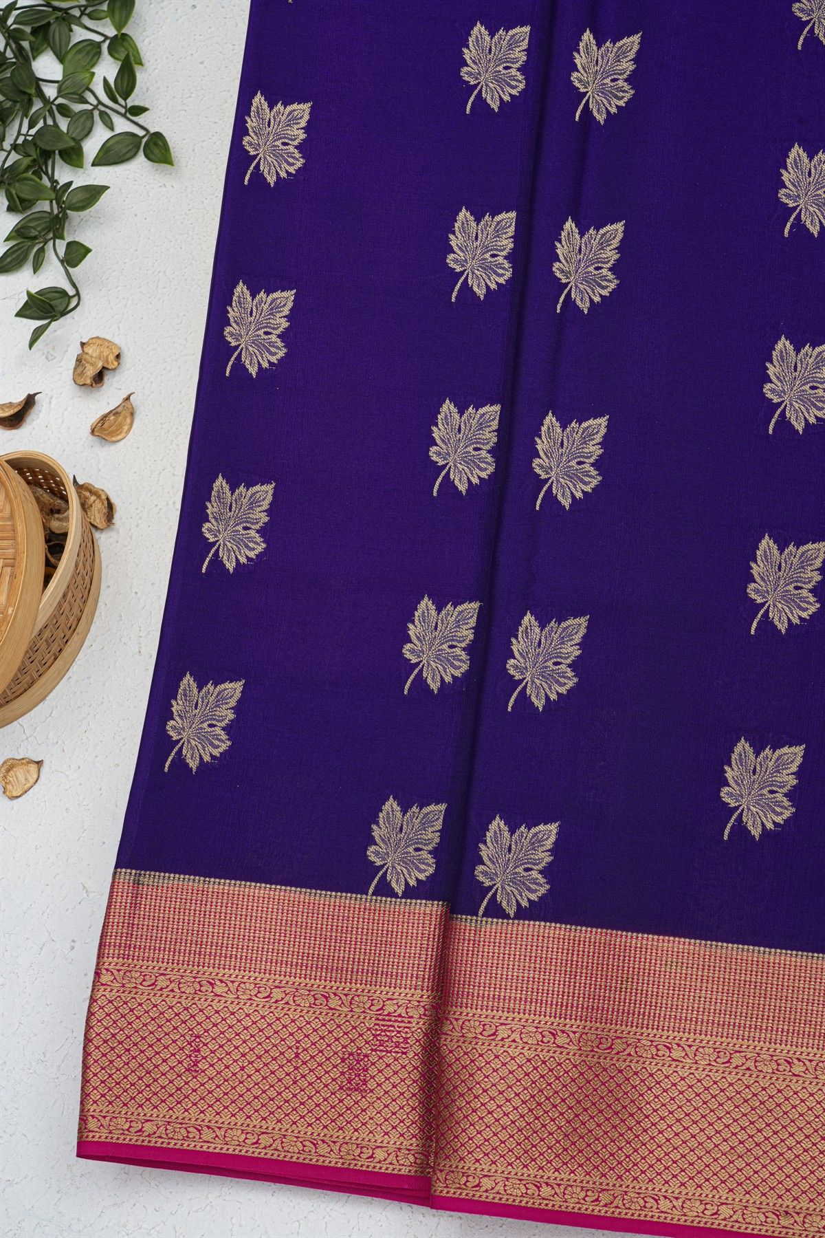 Mysore Crepe Navy Blue Saree