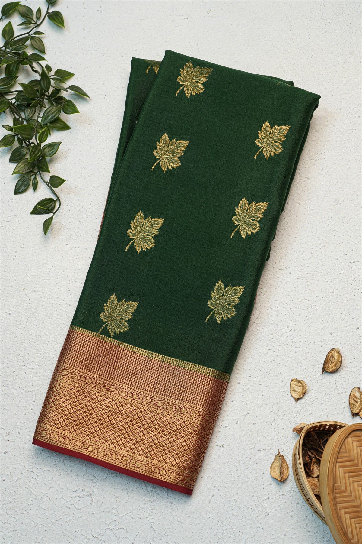 Mysore Crepe Bottle Green Saree