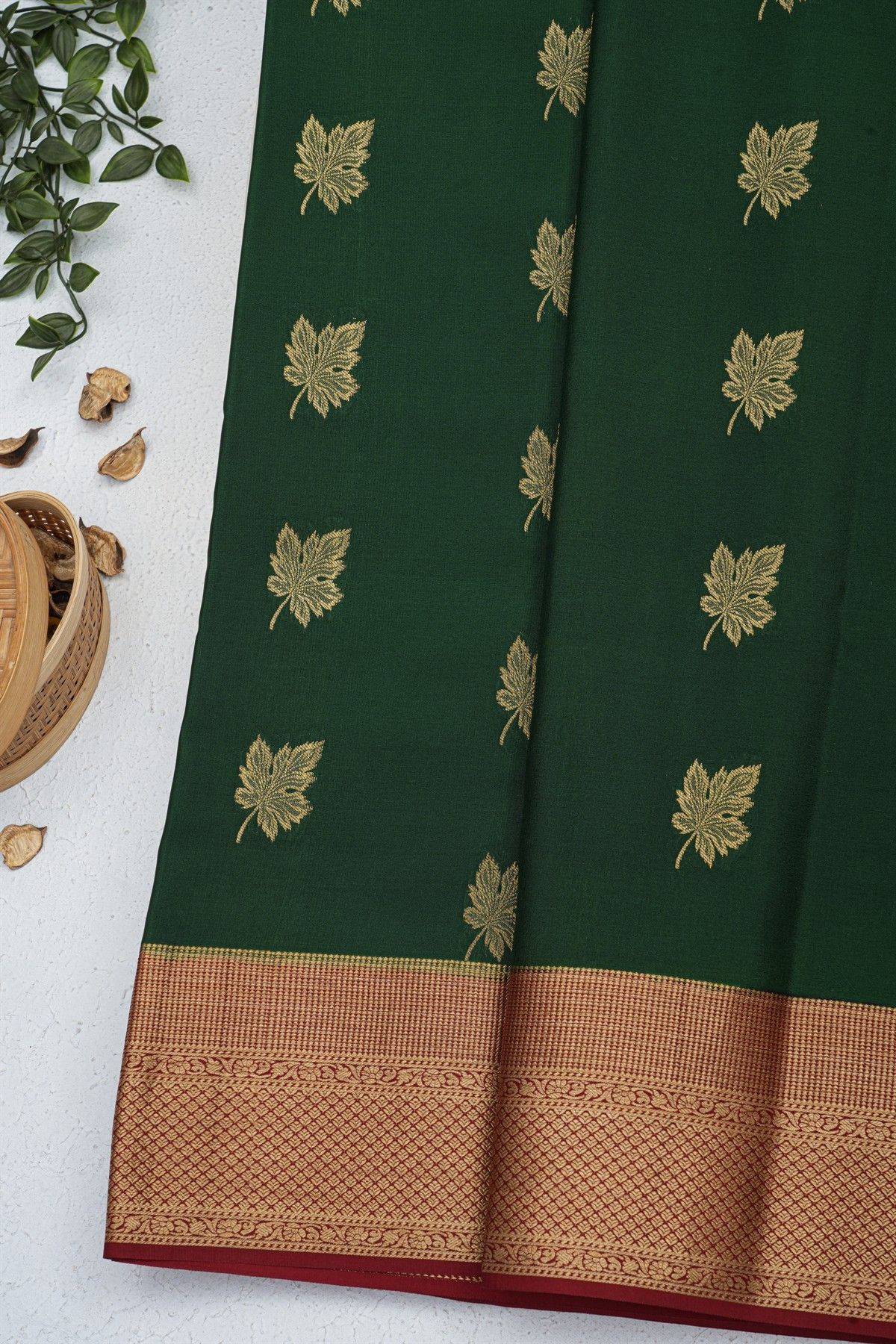 Mysore Crepe Bottle Green Saree