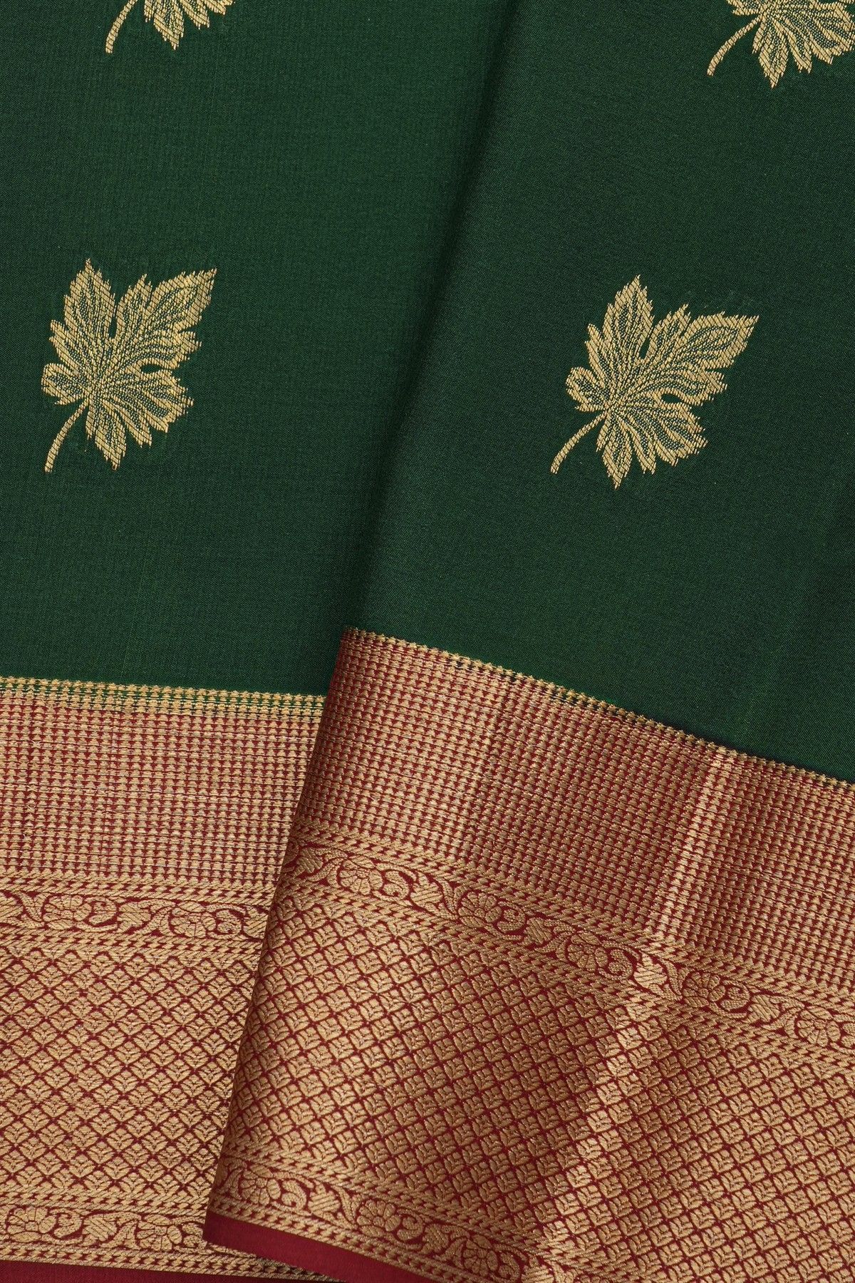 Mysore Crepe Bottle Green Saree