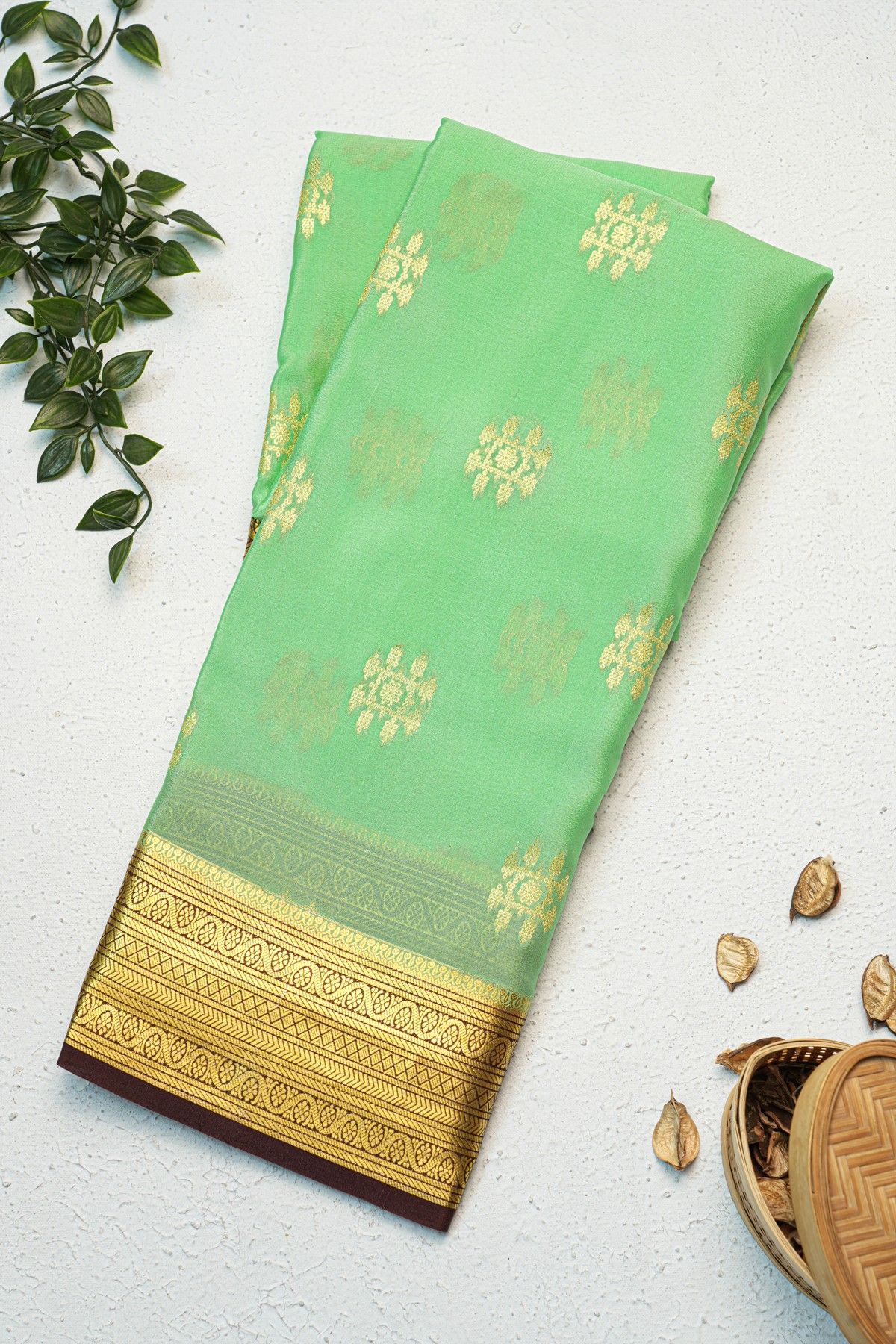 Mysore Crepe Pista Green Saree