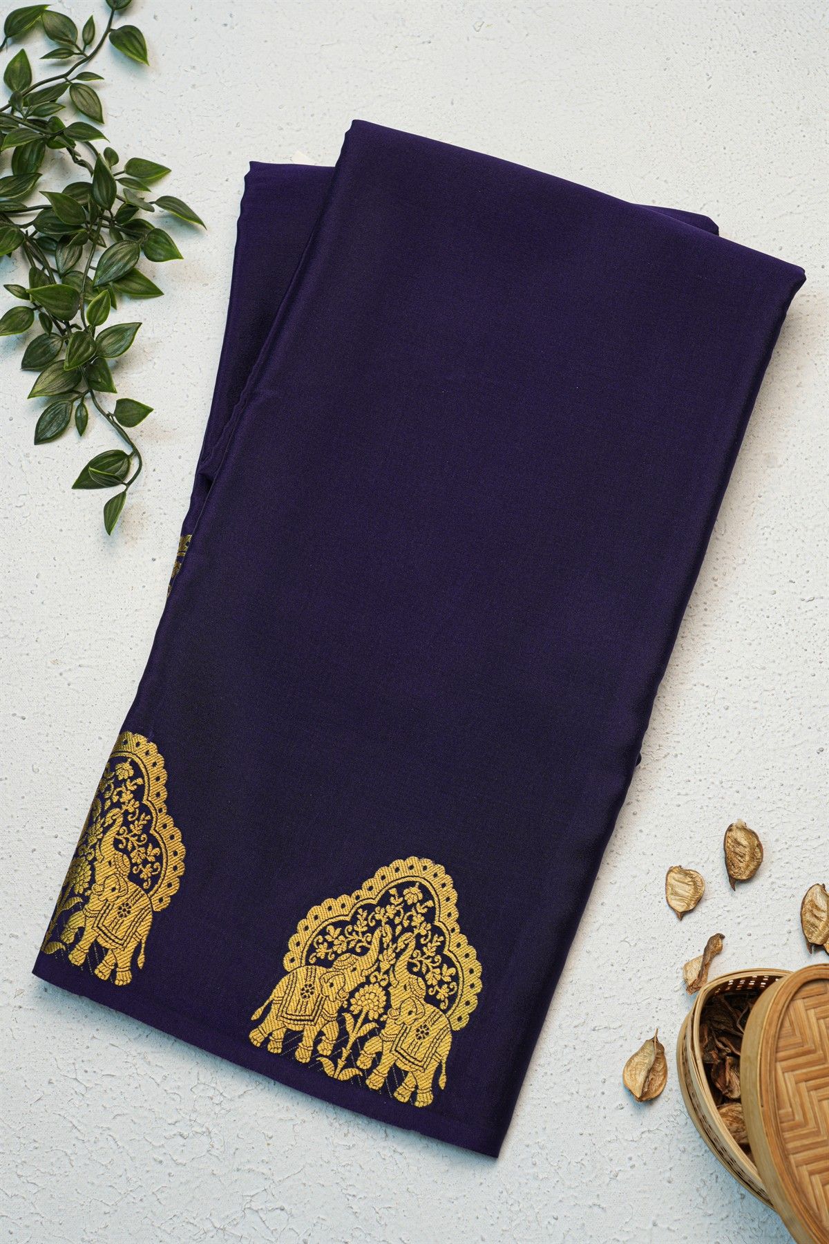 Mysore Crepe Navy Blue Saree