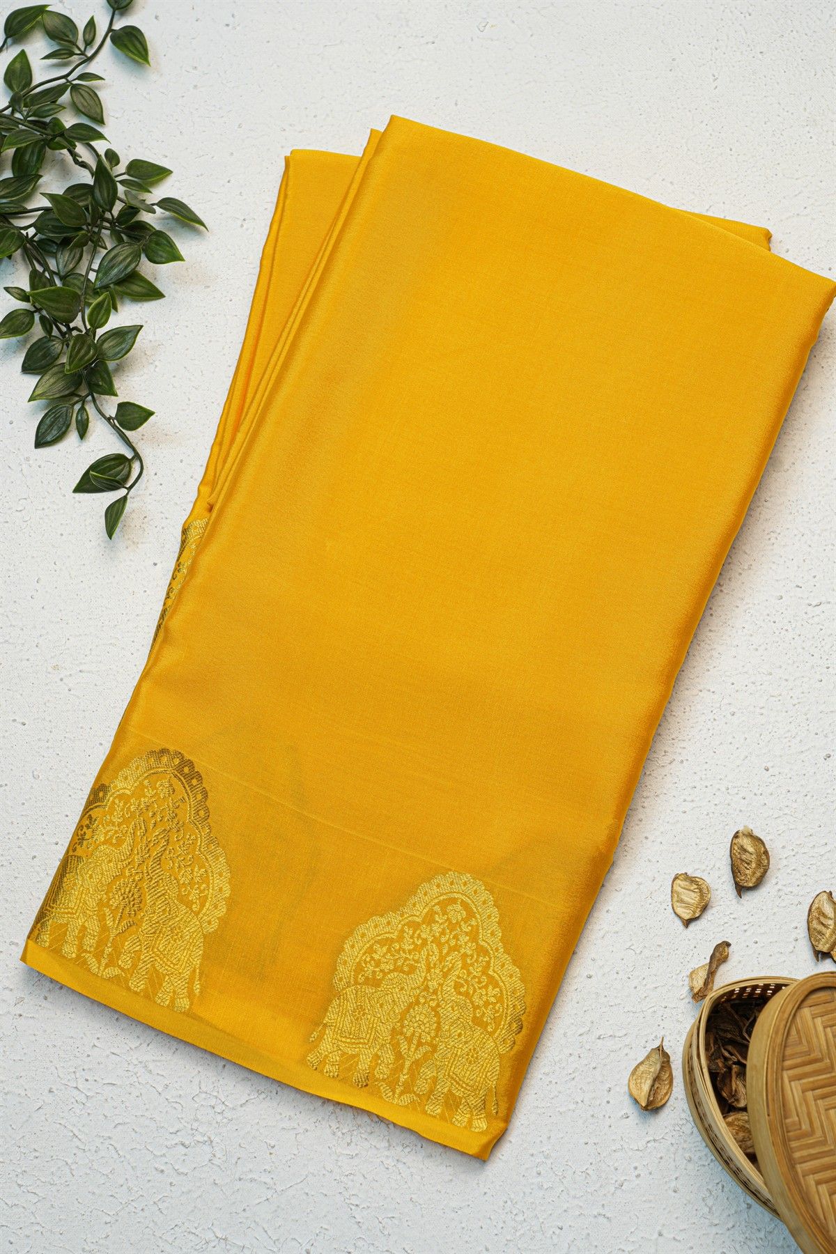 Mysore Crepe Yellow Saree