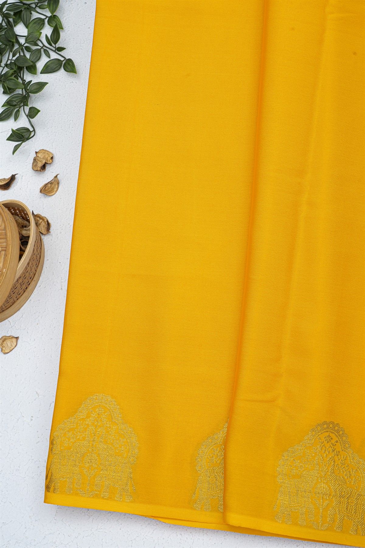Mysore Crepe Yellow Saree
