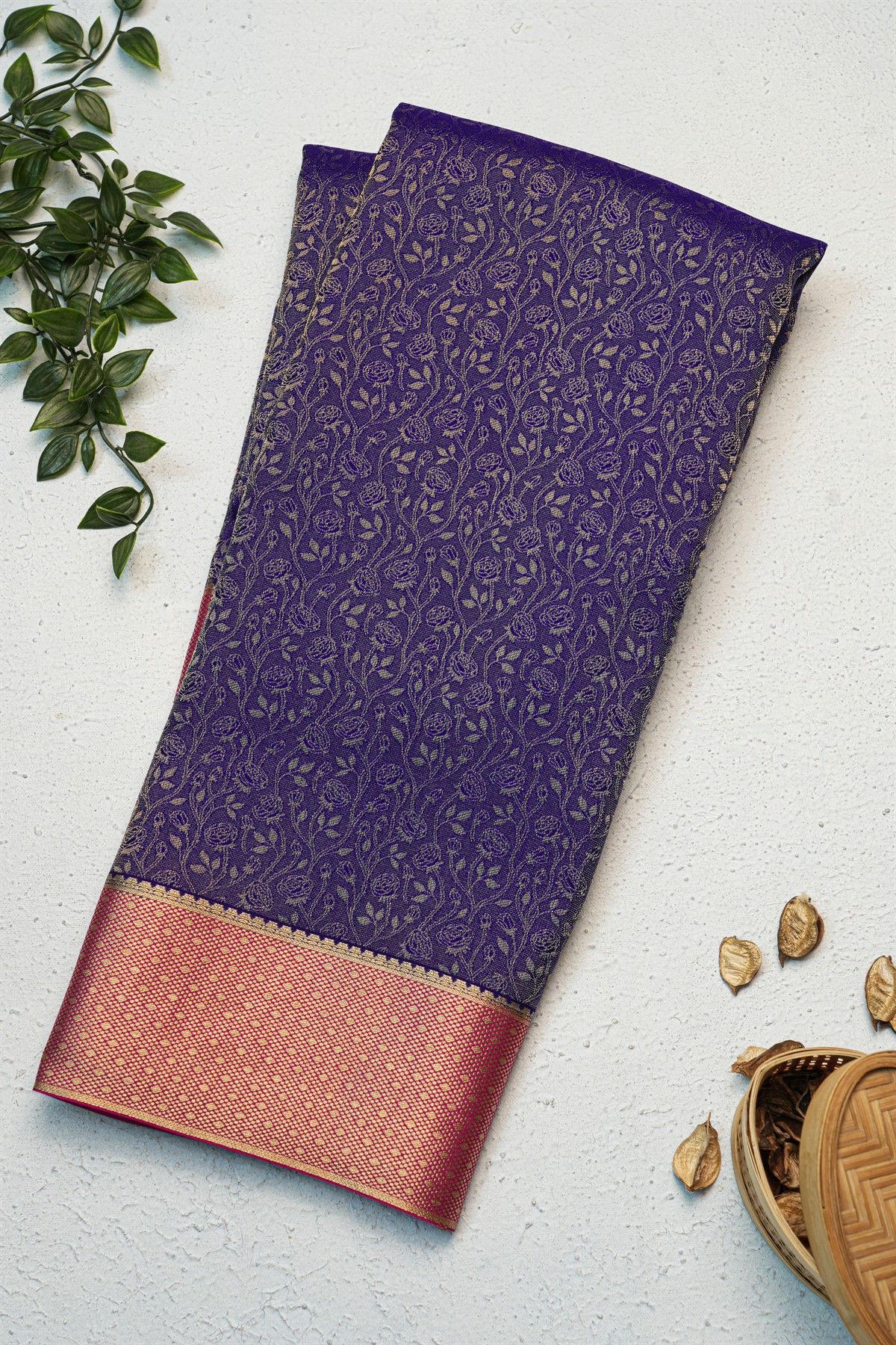 Mysore Crepe Navy Blue Saree