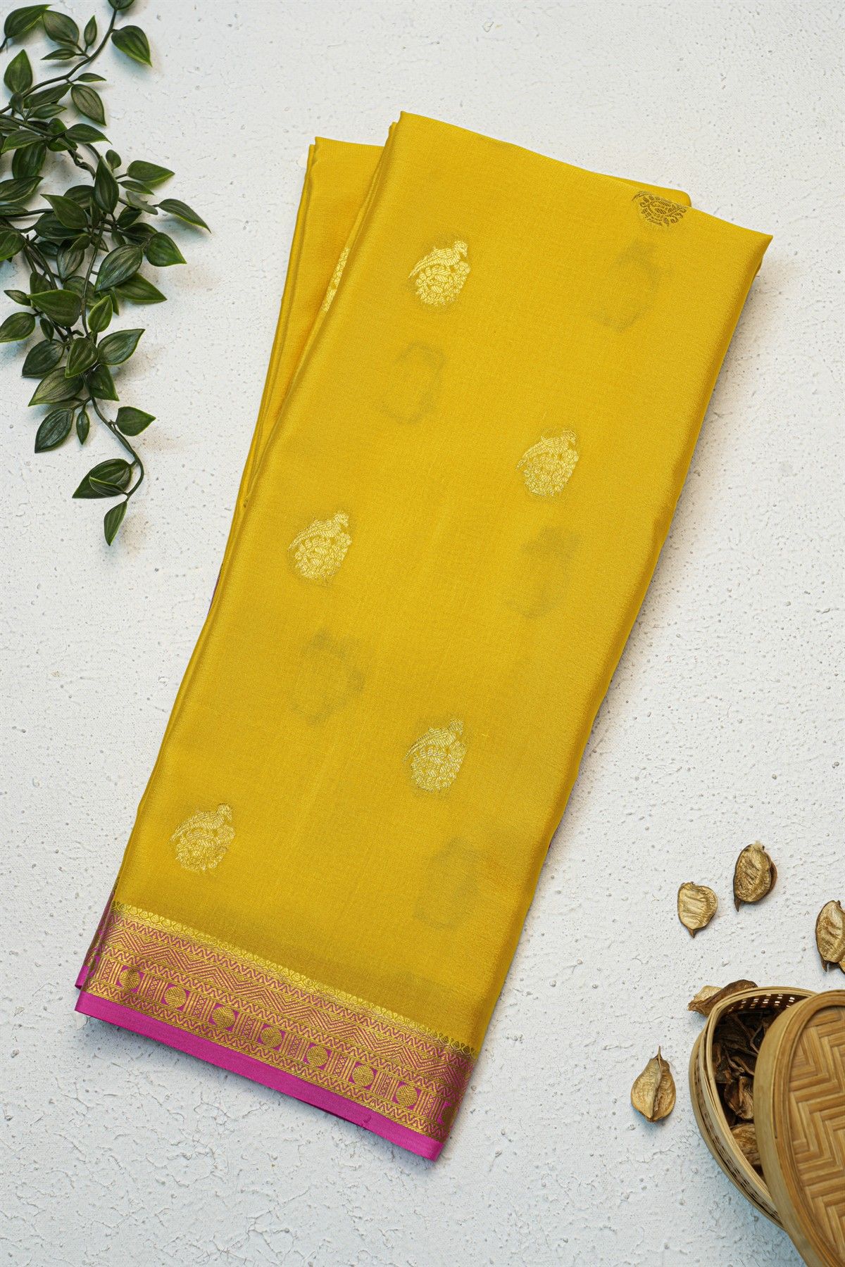 Mysore Crepe Yellow Saree