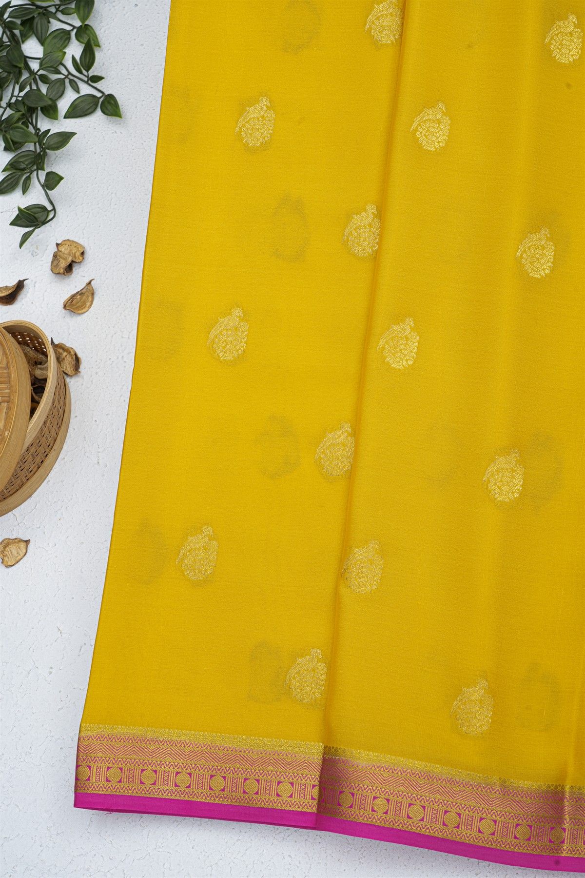 Mysore Crepe Yellow Saree