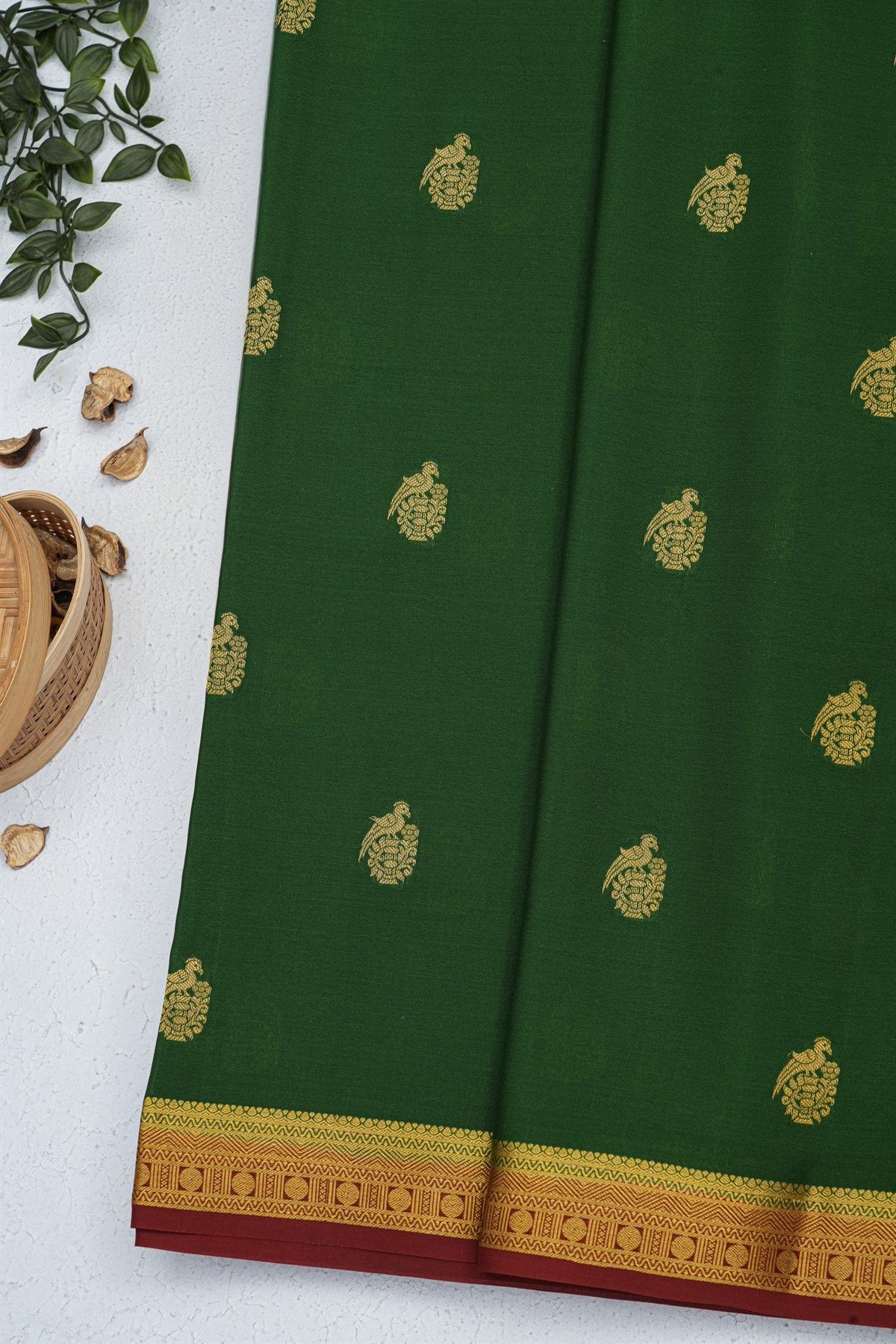 Mysore Crepe Bottle Green Saree