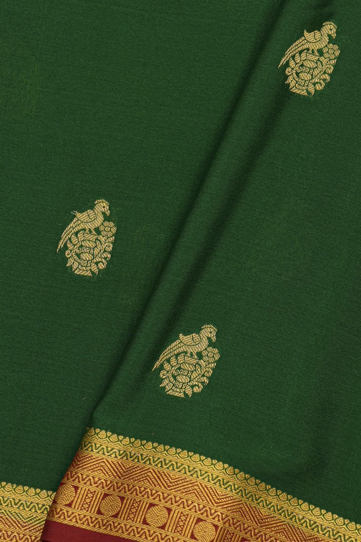 Mysore Crepe Bottle Green Saree