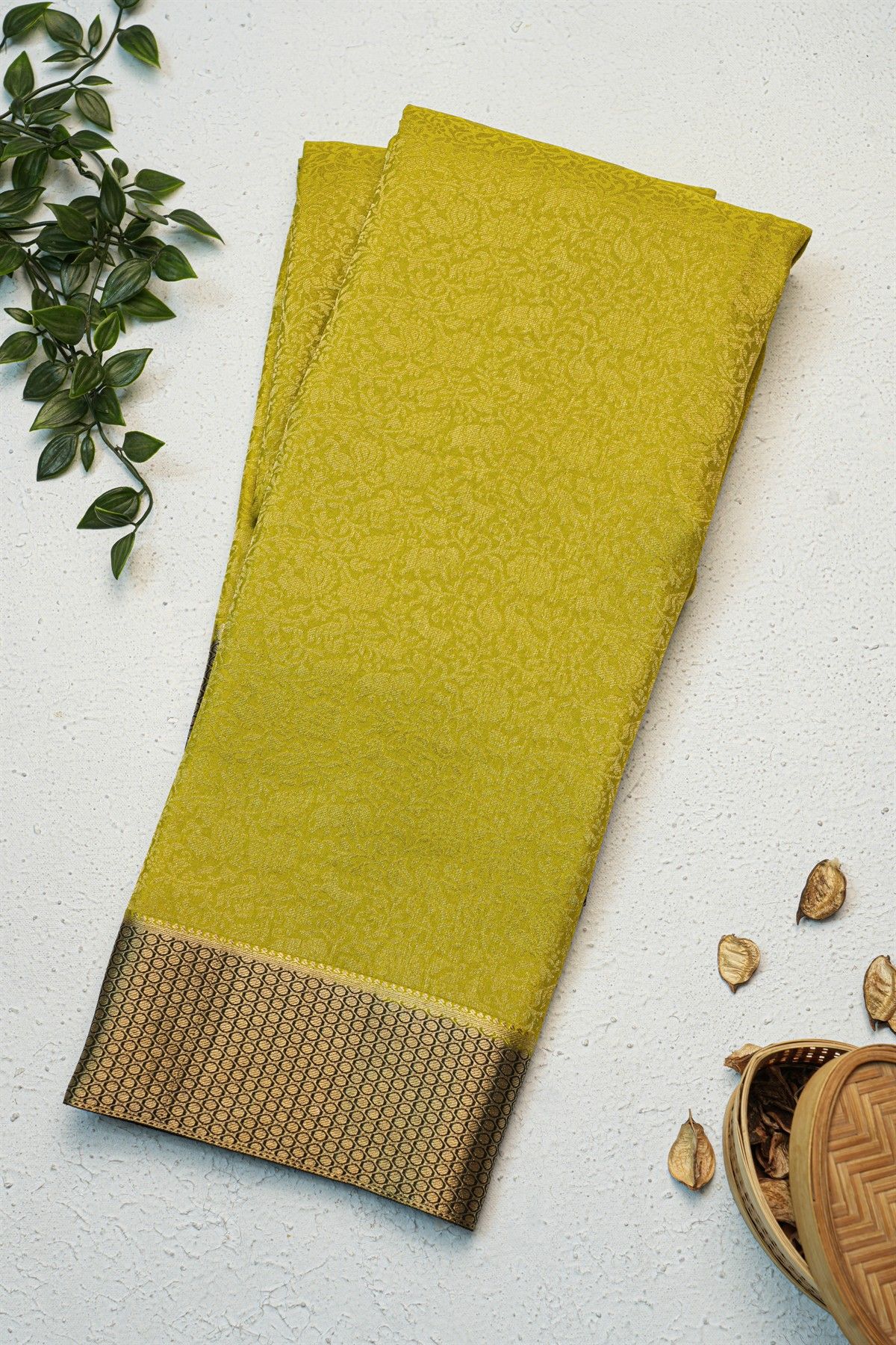 Mysore Crepe Green Saree