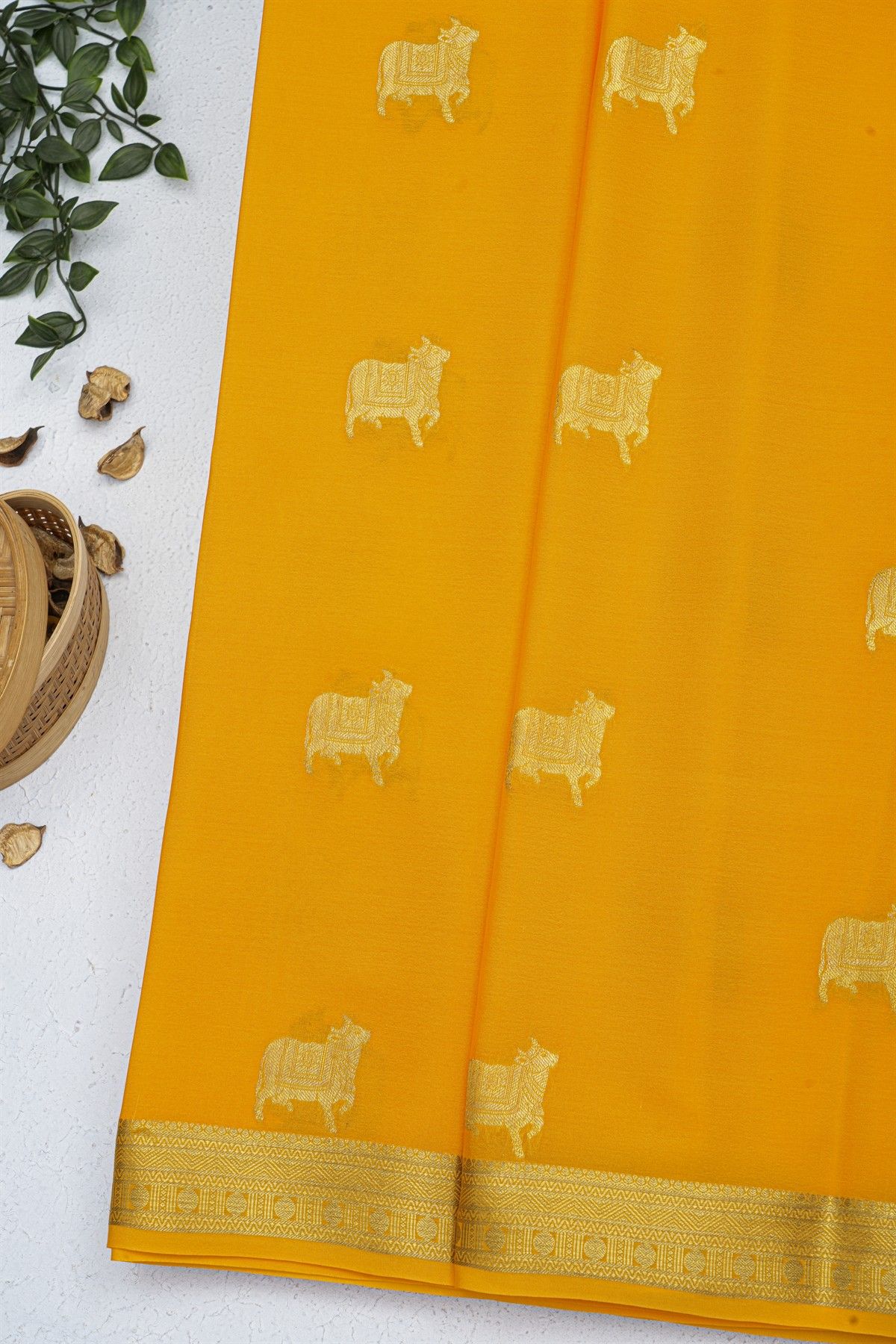 Mysore Crepe Mustard Saree