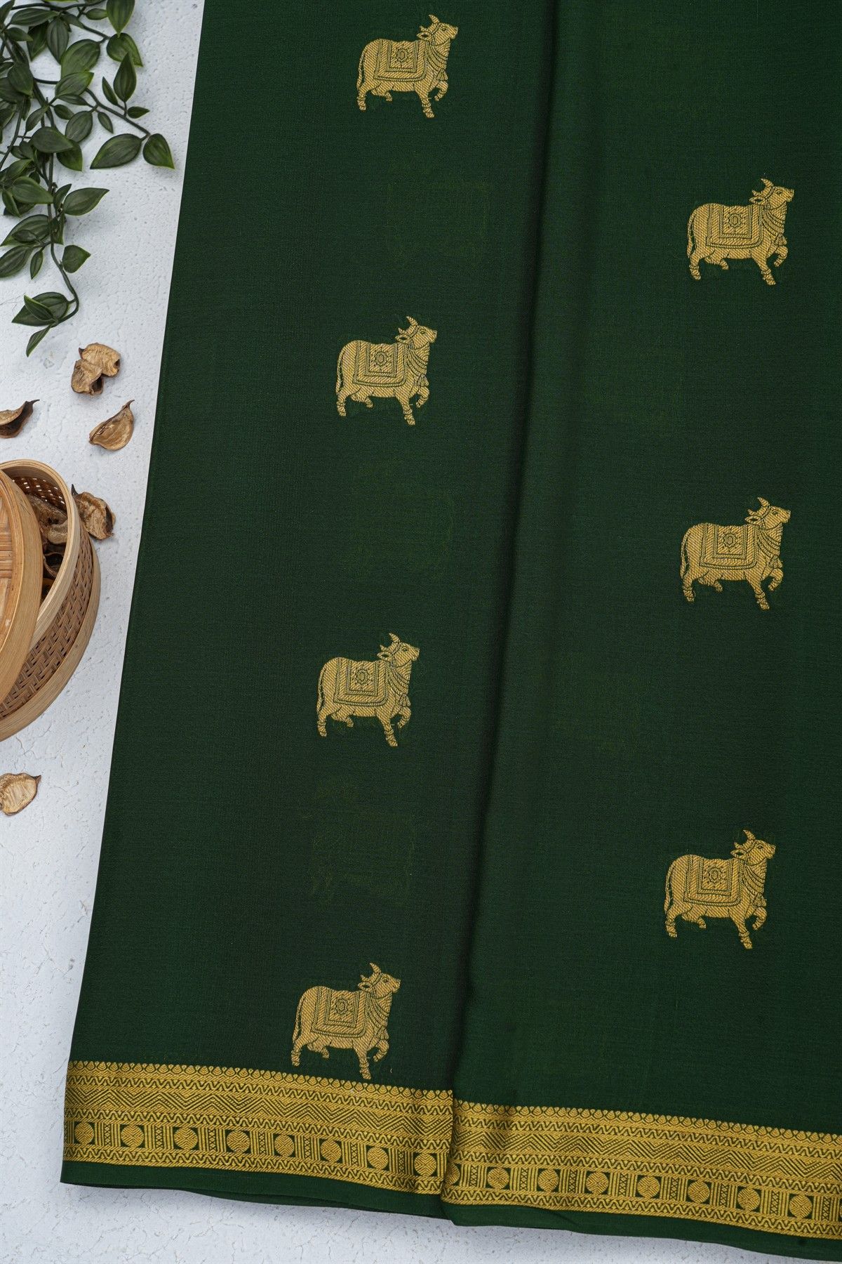 Mysore Crepe Bottle Green Saree