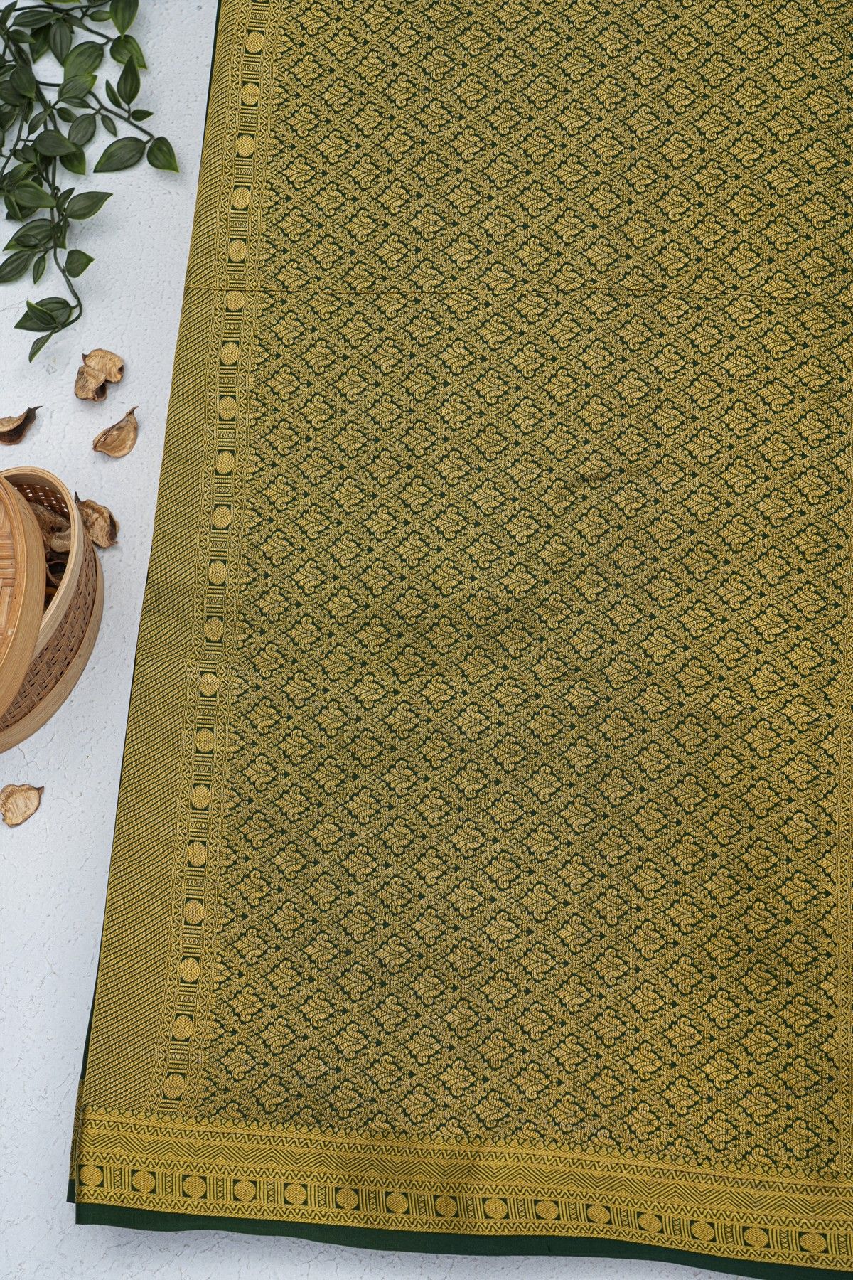 Mysore Crepe Bottle Green Saree