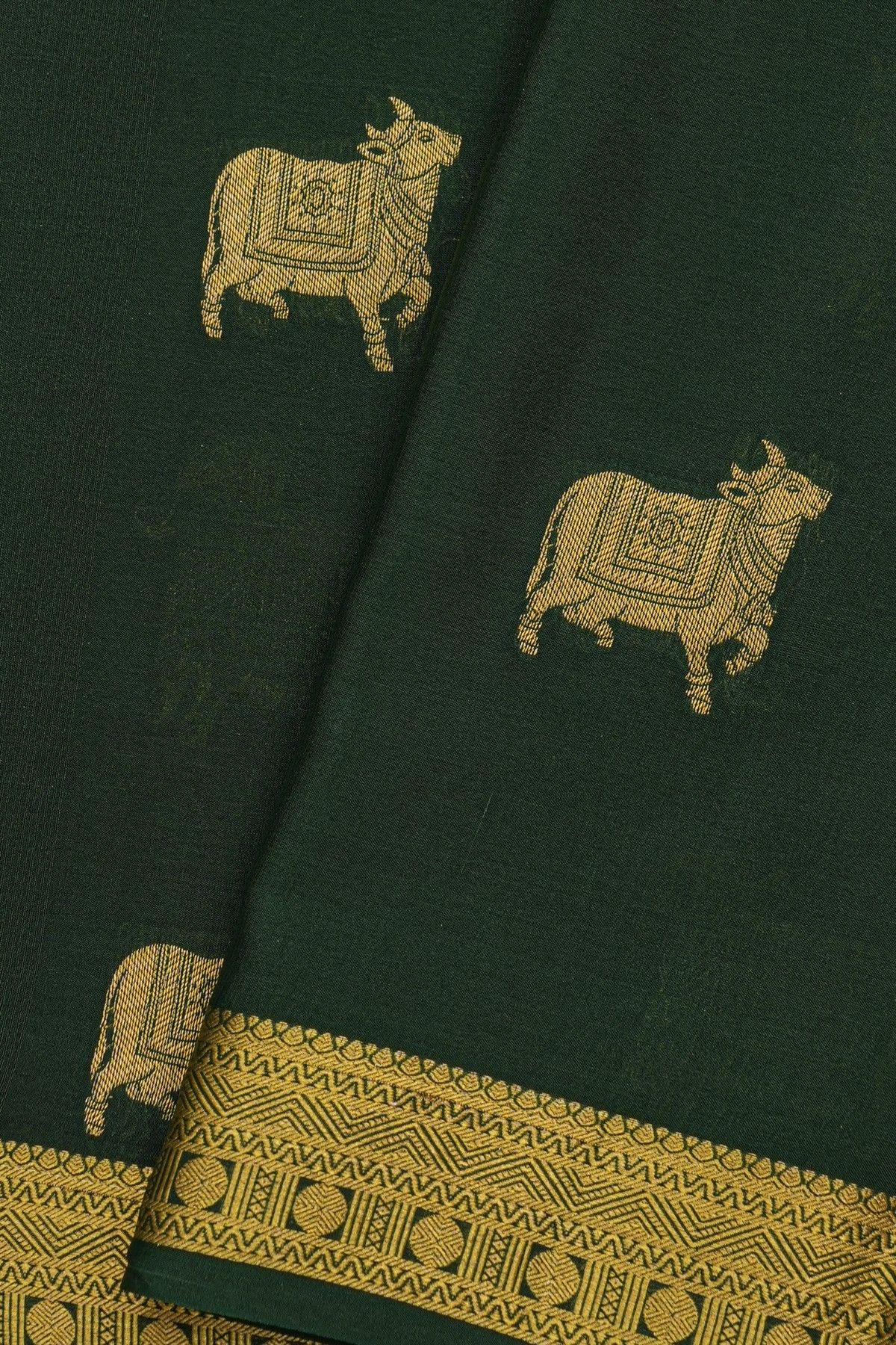 Mysore Crepe Bottle Green Saree